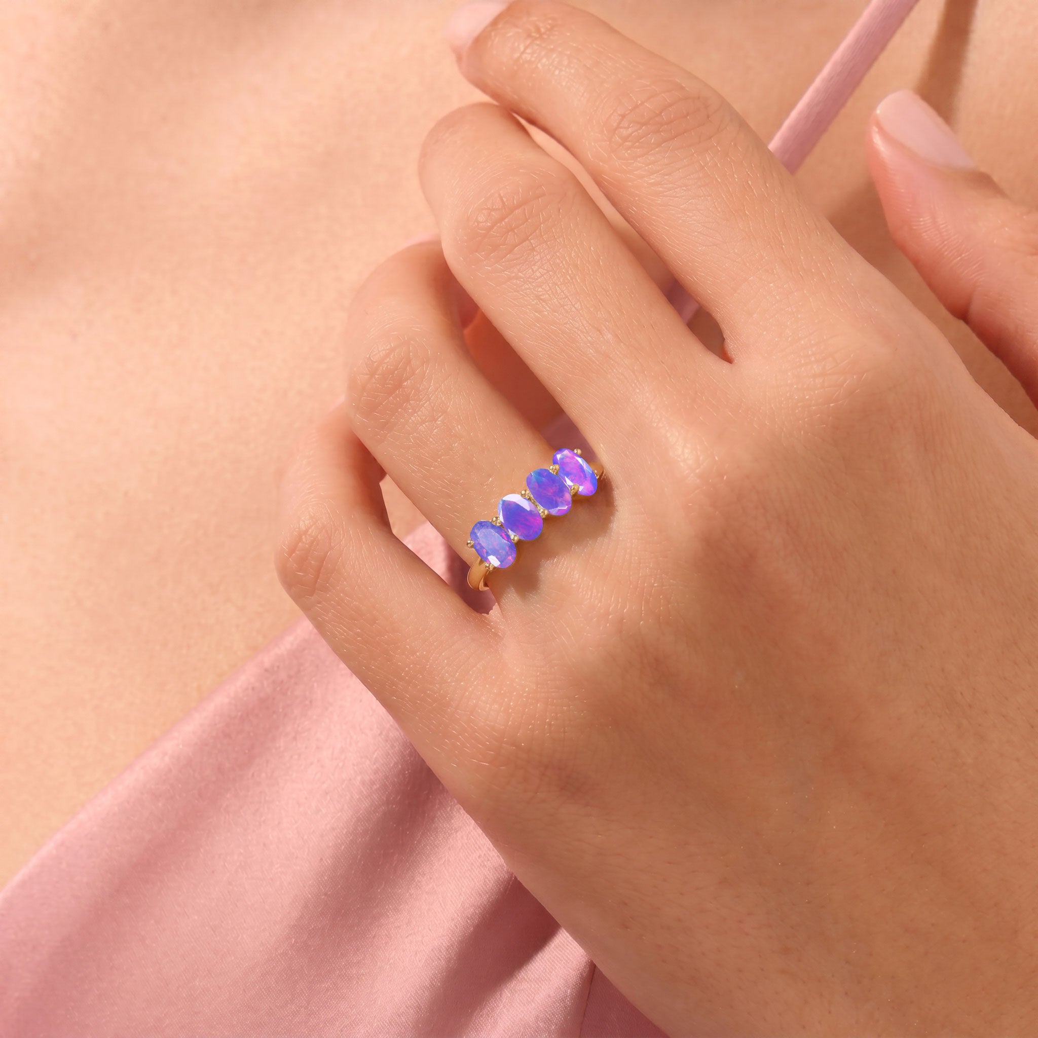 Lavender Opal Engagement Style Ring, Oval Gemstone Ring, Four Stone Design, Fine Jewelry, Luxury Ring, Handmade Jewelry, Gold Filled Ring, Sterling Silver Ring, Women's Ring, Bridal Jewelry, Promise Ring, Anniversary Ring, Elegant Jewelry, Stack Ring, Minimal Jewelry, Premium Craftsmanship, Fashion Ring, Designer Jewelry, Opal Ring, Gift Ring