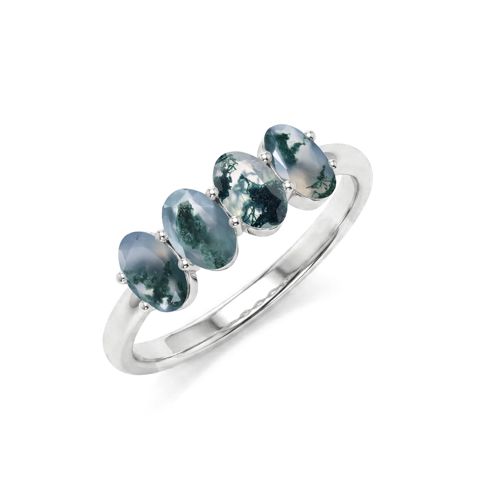 Moss Agate Statement Ring, Four Oval Moss Agate, Green Crystal Ring, Handmade Jewelry, Nature Lover Gift, Elegant Gemstone Ring, Silver Band Ring, Gold Band Ring, Fine Ring, Unique Jewelry