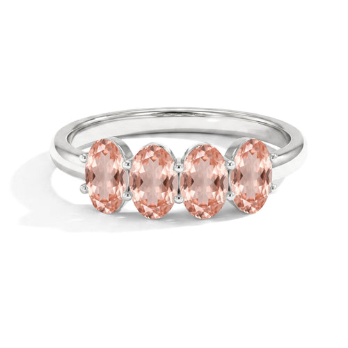 Handcrafted Morganite Four Stone Ring in 925 Sterling Silver or Yellow Gold Filled