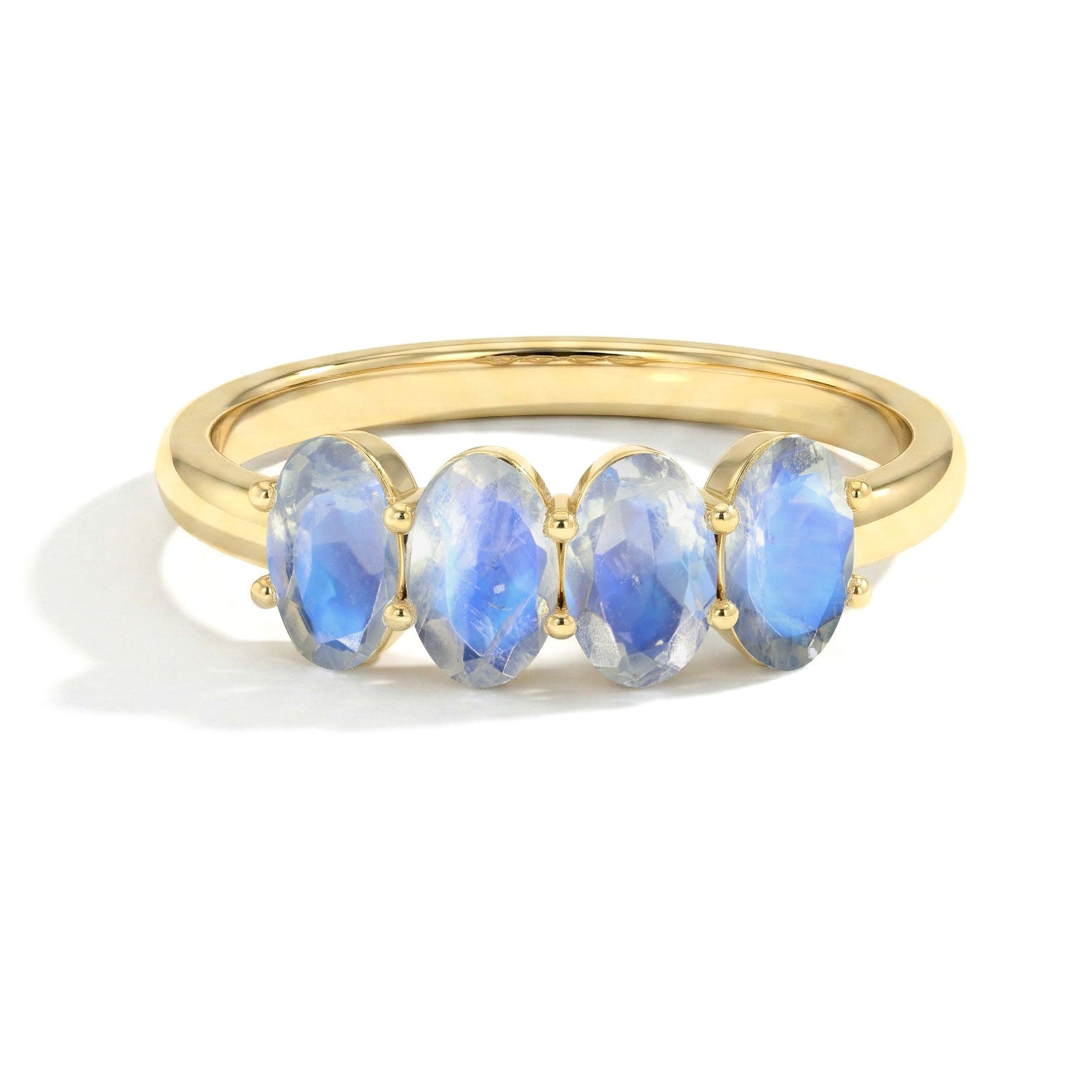 Close Up Moonstone Ring, Genuine Moonstone Jewelry, Natural Oval Moonstone, Blue Flash Moonstone Ring, 925 Sterling Silver Ring, Yellow Gold Filled Ring, Handmade Gemstone Ring, High Polish Finish, Four Oval Moonstones, Delicate Stackable Ring, Fine Jewelry, June Birthstone Jewelry, Minimalist Ring, Bridal Jewelry, Luxury Ring for Women, Statement Moonstone Ring, Everyday Jewelry, Artisan Crafted Ring, Elegant Gemstone Ring, Premium Moonstone Gift