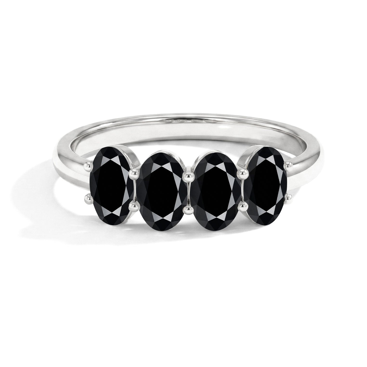 black onyx ring, four stone ring, oval black onyx, minimalist gemstone ring, elegant black ring, handcrafted jewelry, stackable ring, modern ring, statement ring, gift for her