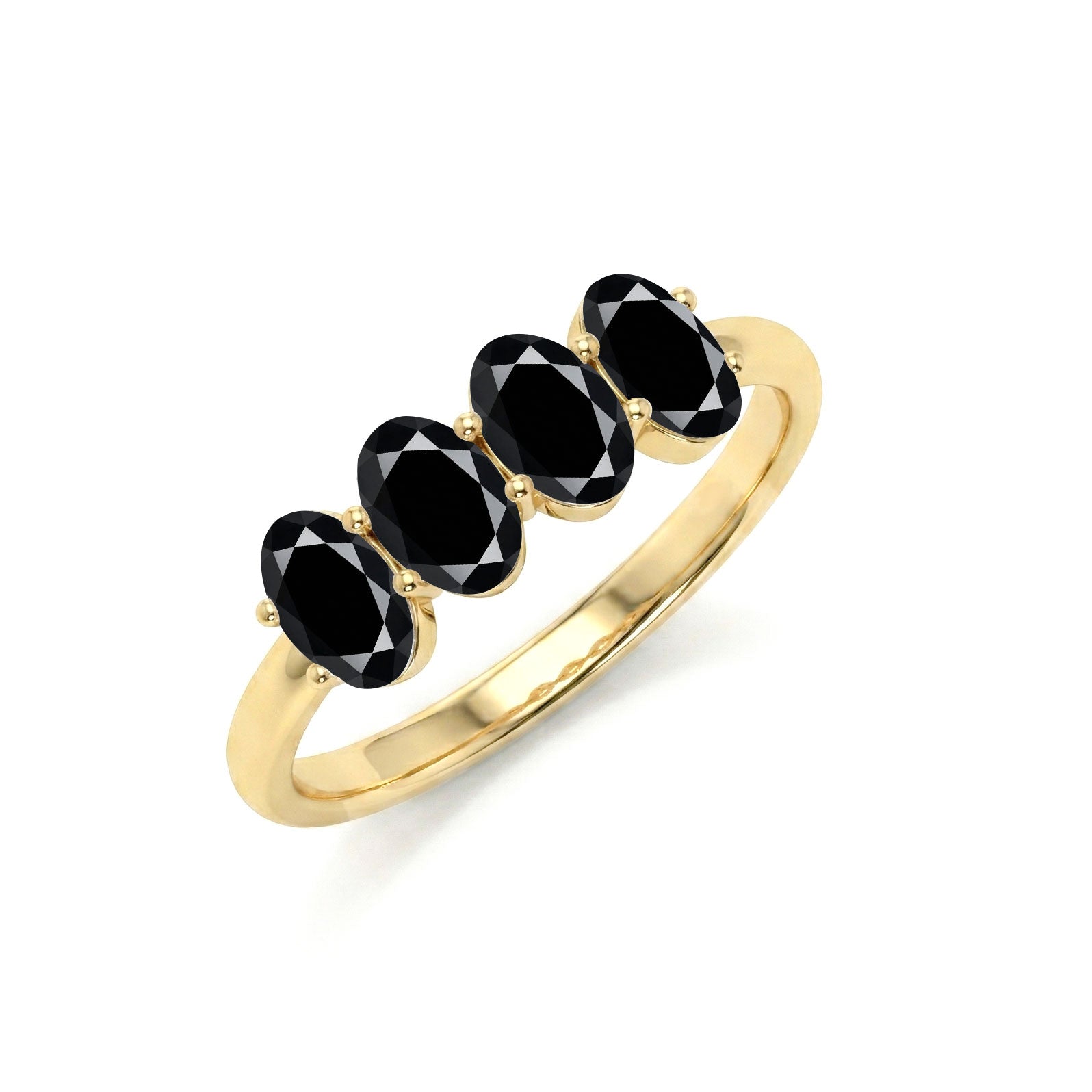 black onyx band, four oval gemstones, luxury gemstone ring, delicate ring, classic black jewelry, fine handcrafted ring, everyday fashion ring, elegant gift, minimalist accessory, stylish jewelry