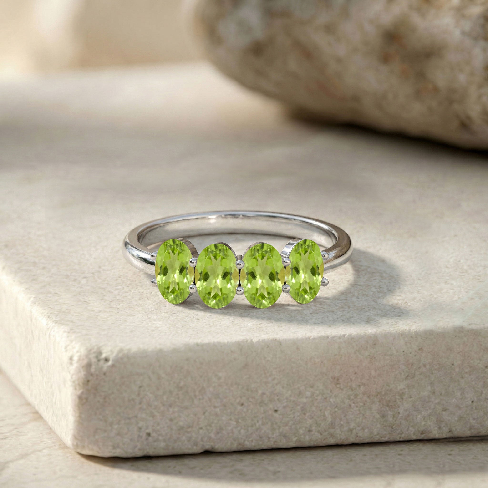 Artisan Peridot Ring, Handmade Peridot Jewelry, Four Stone Band Ring, Oval Gemstone Ring, Natural Peridot Ring, Olive Green Stone Ring, Sterling Silver Jewelry, Gold Filled Jewelry, Stackable Ring, Fine Jewelry, August Birthstone Ring, Elegant Jewelry, Women's Ring, Luxury Gift, Dainty Ring