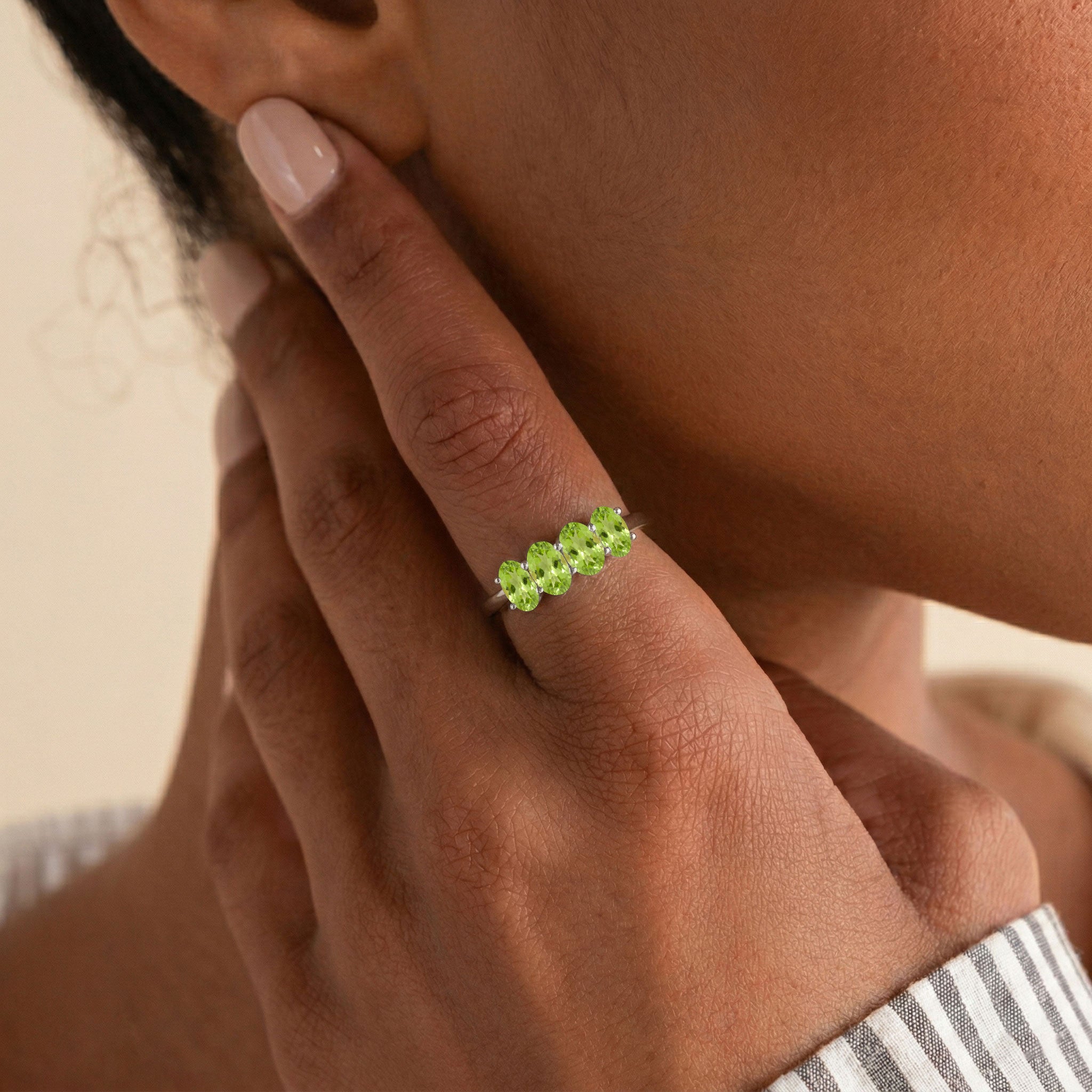 Luxury Gift Peridot Ring, Four Stone Oval Ring, Anniversary Gift Ring, Birthday Gift Jewelry, Natural Peridot Ring, Green Gemstone Ring, Sterling Silver Jewelry, Gold Filled Jewelry, August Birthstone Gift, Handmade Fine Jewelry, Stackable Ring, Elegant Jewelry, Women's Ring, Luxury Ring, Dainty Jewelry