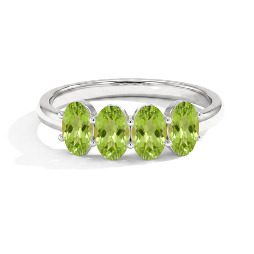 Handcrafted Four Stone Oval Peridot Ring in 925 Sterling Silver or Yellow Gold Filled For Women
