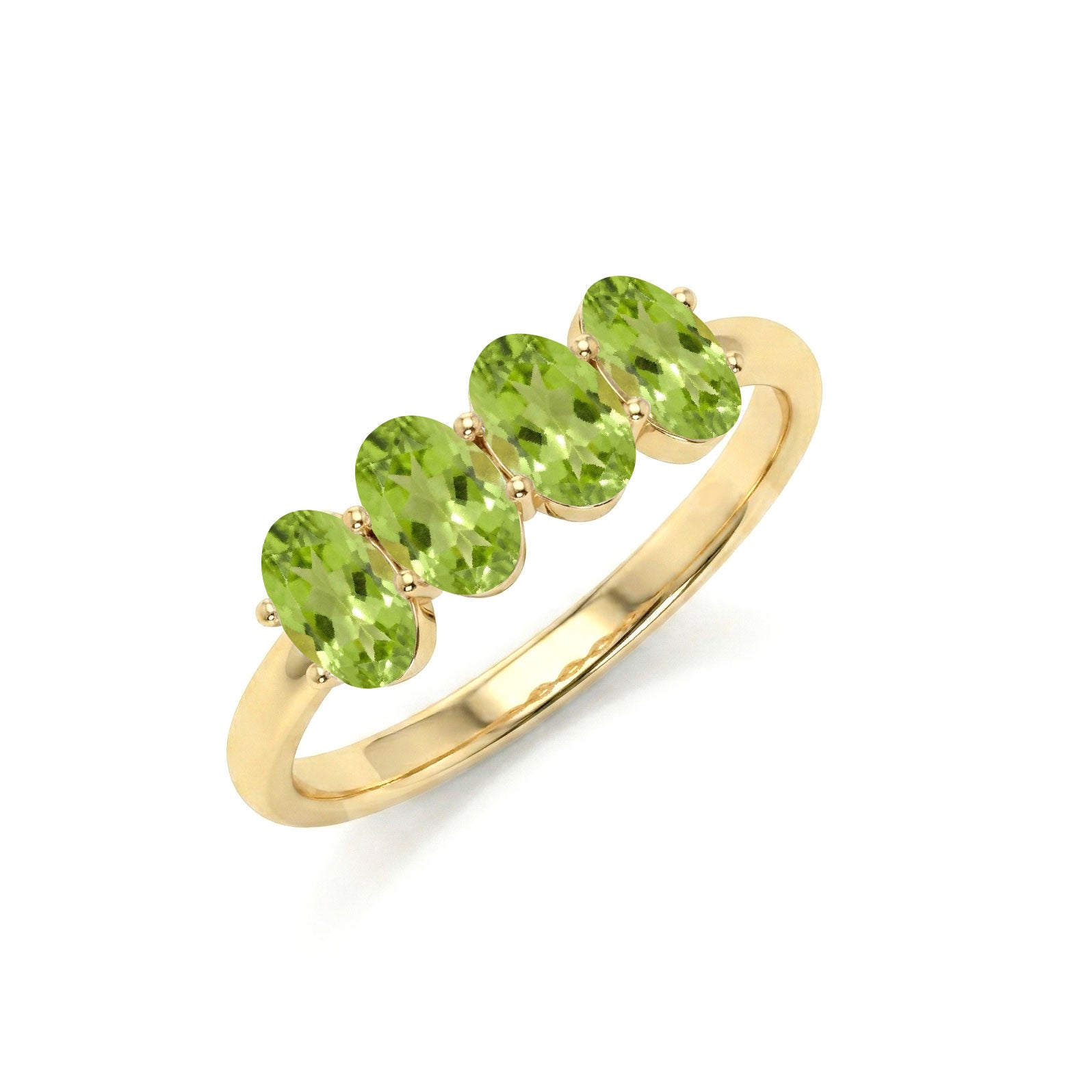 Peridot Promise Ring, Oval Peridot Jewelry, Four Stone Band Ring, Green Stone Ring, Natural Gemstone Ring, Sterling Silver Ring, Gold Filled Ring, August Birthstone Ring, Stacking Ring, Handmade Jewelry, Minimalist Band, Fine Jewelry, Anniversary Gift, Birthday Gift, Gift for Women
