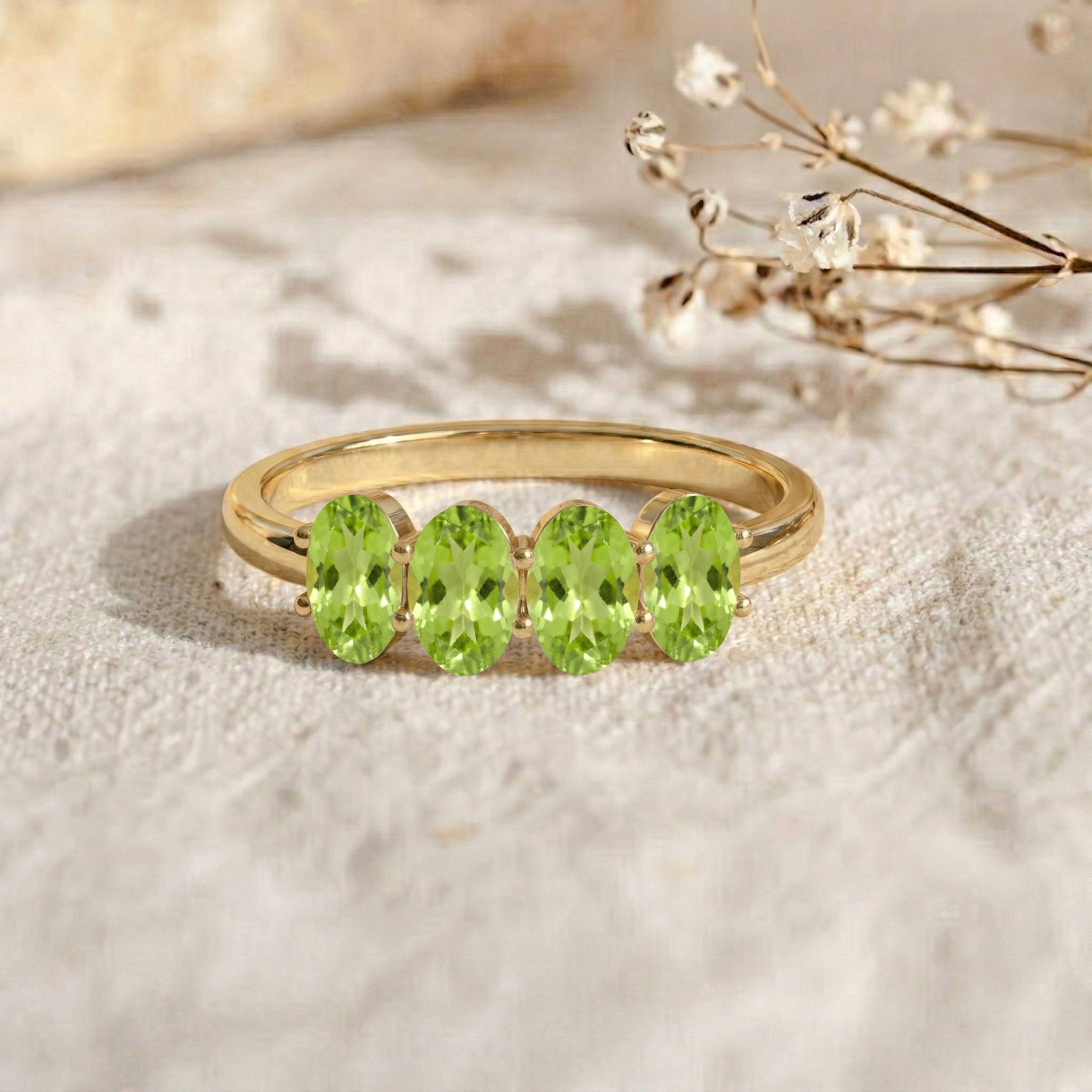 Peridot Gift Ring, Anniversary Ring, Birthday Gift Ring, Four Stone Peridot Ring, Oval Gemstone Ring, Natural Green Stone Ring, 925 Sterling Silver Ring, 14k Gold Filled Ring, Handmade Jewelry, Stackable Jewelry, Fine Jewelry, August Birthstone Gift, Elegant Ring, Women's Jewelry, Luxury Gift