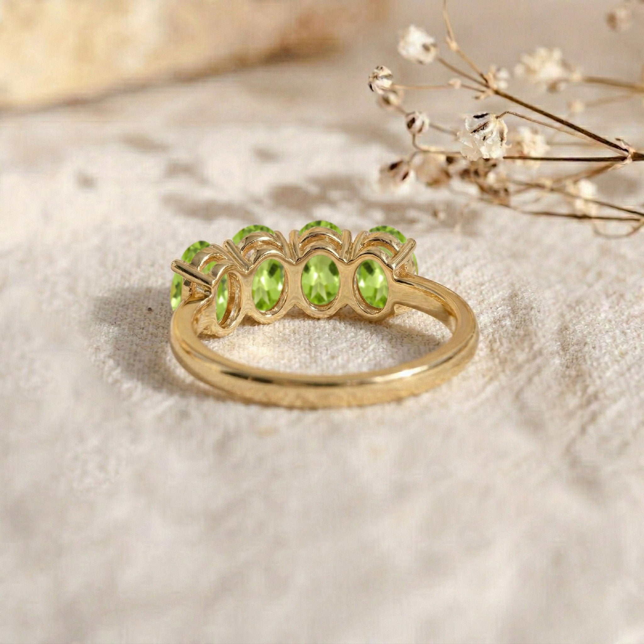 Elegant Peridot Ring, Oval Cut Peridot Ring, Four Stone Band, Natural Gemstone Jewelry, Olive Green Ring, Sterling Silver Peridot Ring, Gold Filled Peridot Ring, August Birthstone Jewelry, Handmade Ring, Stackable Jewelry, Fine Jewelry, Minimalist Ring, Women's Jewelry, Luxury Jewelry, Gift for Her