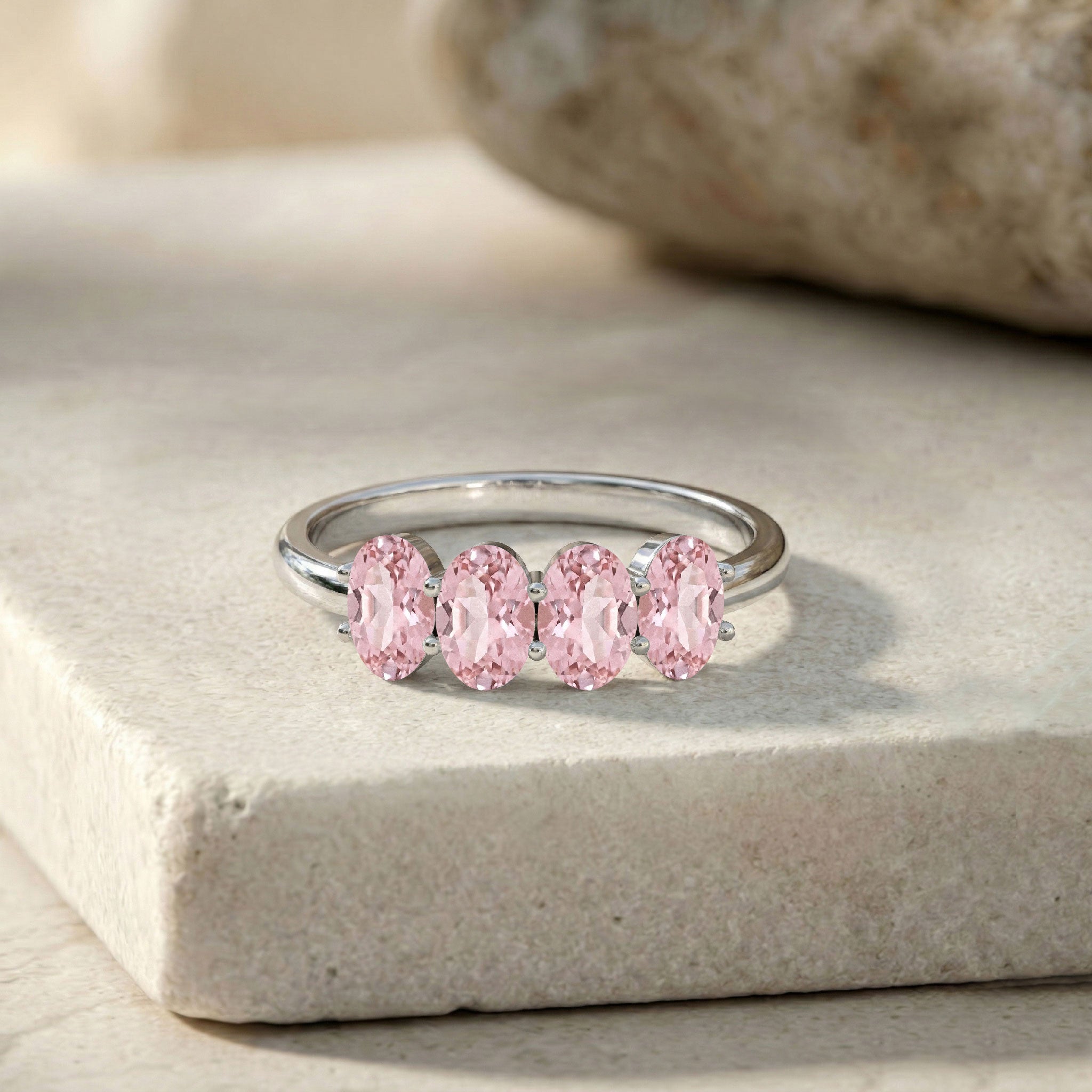 horizontal pink tourmaline ring, oval stone jewelry, minimalist gemstone ring, polished band, stackable jewelry, everyday elegance, women's fashion ring, anniversary jewelry, romantic gift, fine ring