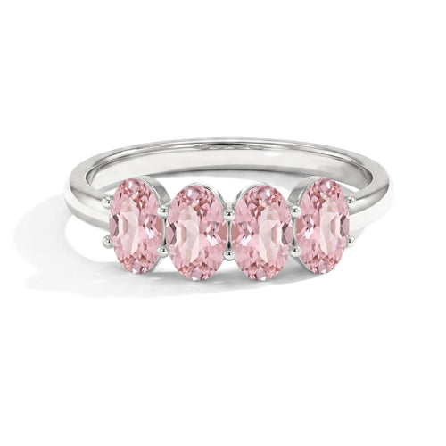 Romantic Four Stone Pink Tourmaline Ring with Oval Gemstones for Everyday Elegance