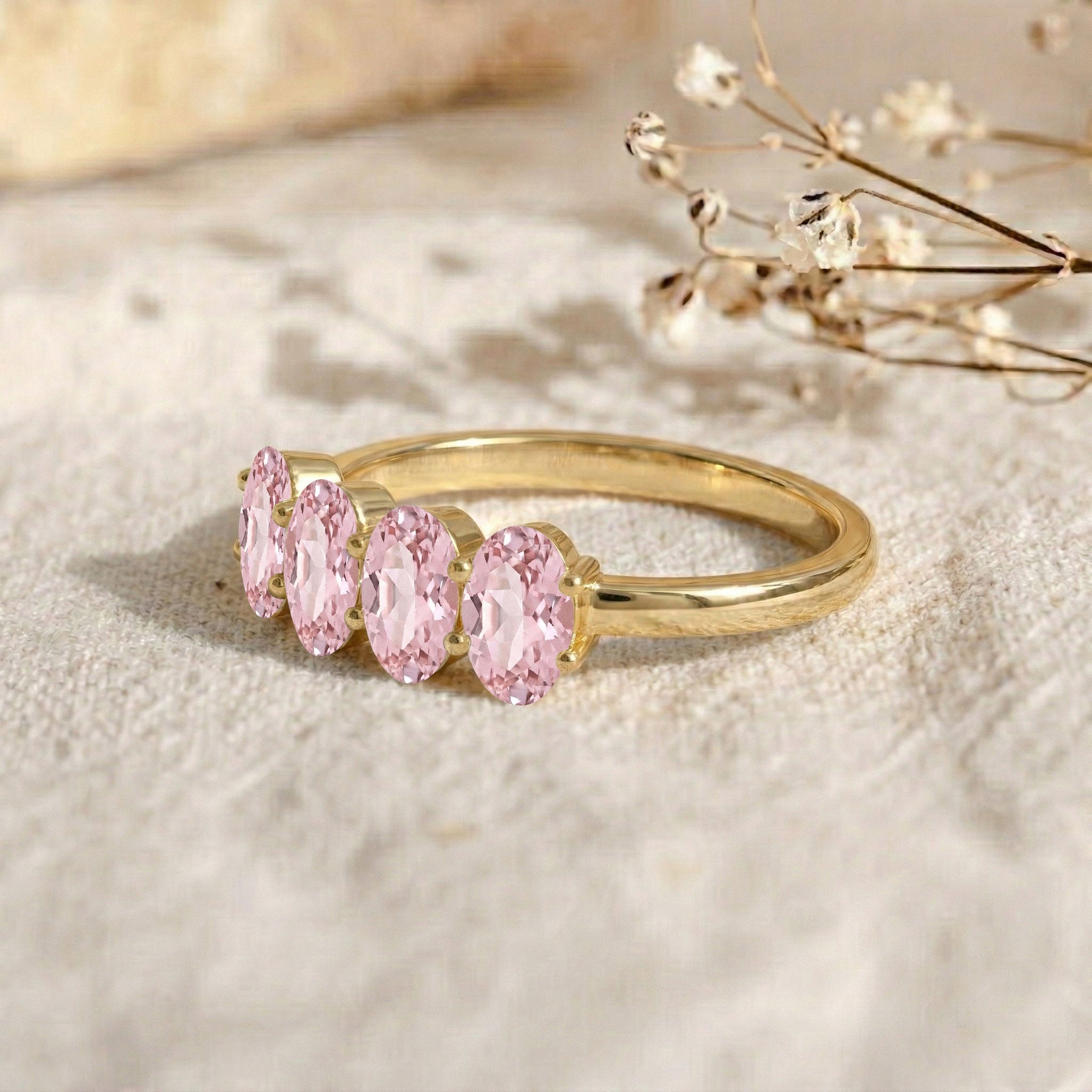 pink tourmaline stacking ring, oval cut jewelry, horizontal gemstone setting, modern band ring, delicate jewelry, everyday luxury, women's accessory, bridal gift, anniversary band, handcrafted design