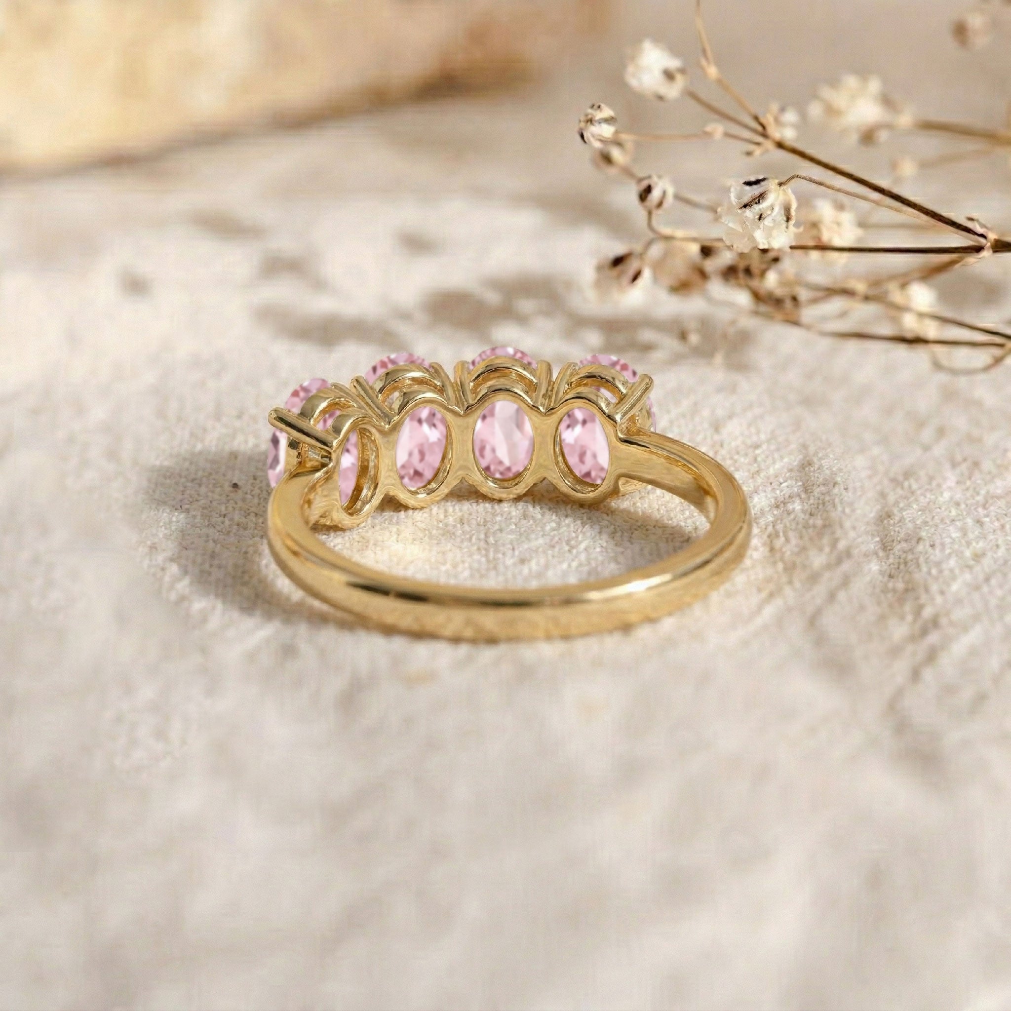 pink tourmaline ring silver, oval gemstone band, four stone jewelry, polished silver ring, stackable band, minimalist ring, contemporary jewelry, elegant design, birthday gift, women's fashion