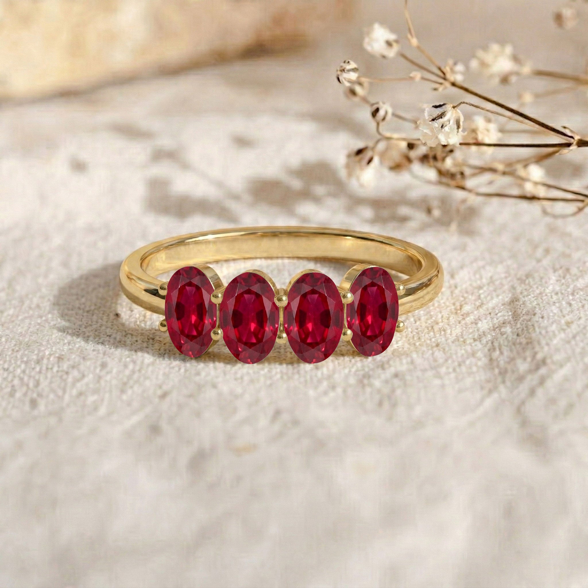 925 sterling silver ruby ring, genuine ruby gemstones, four oval gemstone band, polished silver ring, contemporary jewelry, fine ruby accessory, minimalist luxury ring, elegant everyday jewelry, handcrafted gemstone ring, July birthday gift