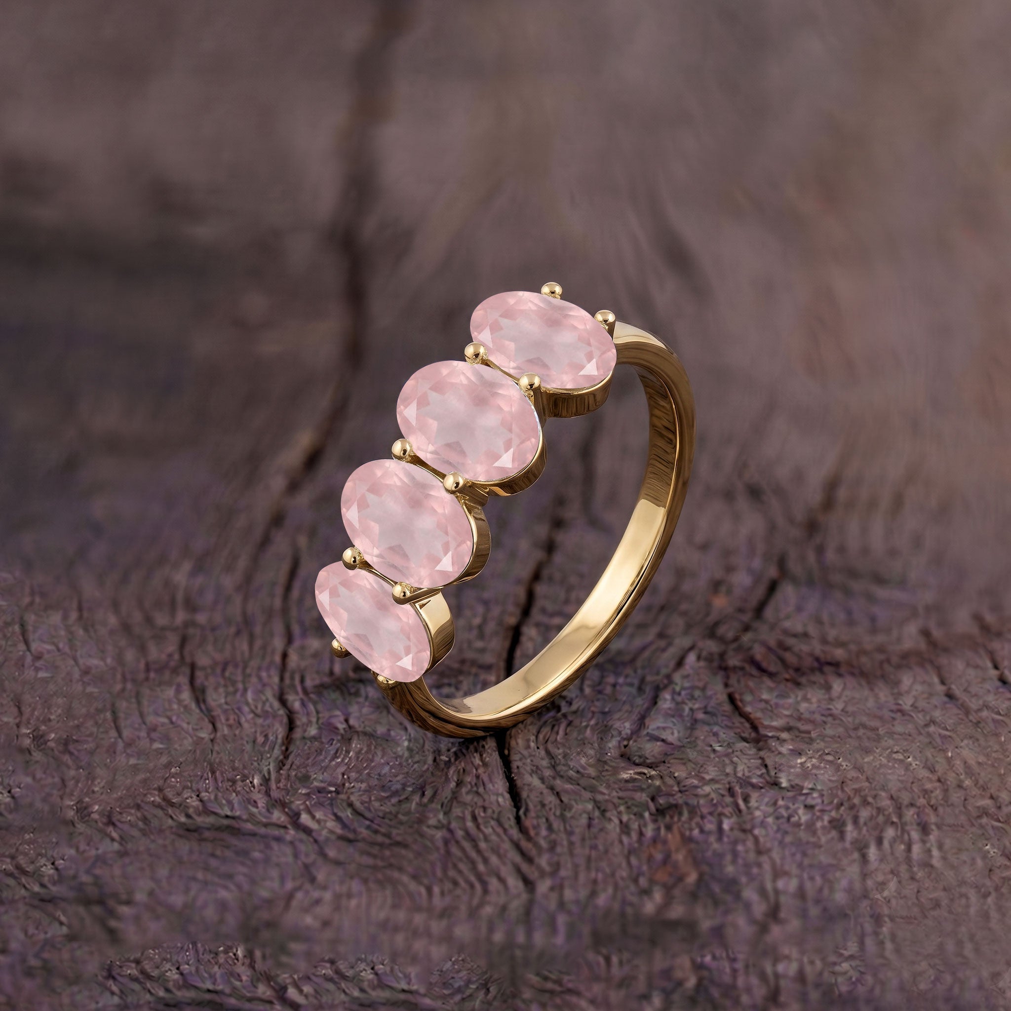 Rose Quartz ring for women, four stone jewelry, pink gemstone gift, promise jewelry, luxury accessory, elegant fashion ring, dainty ring, crystal jewelry, everyday ring, fine jewelry, blush gemstone design, timeless jewelry