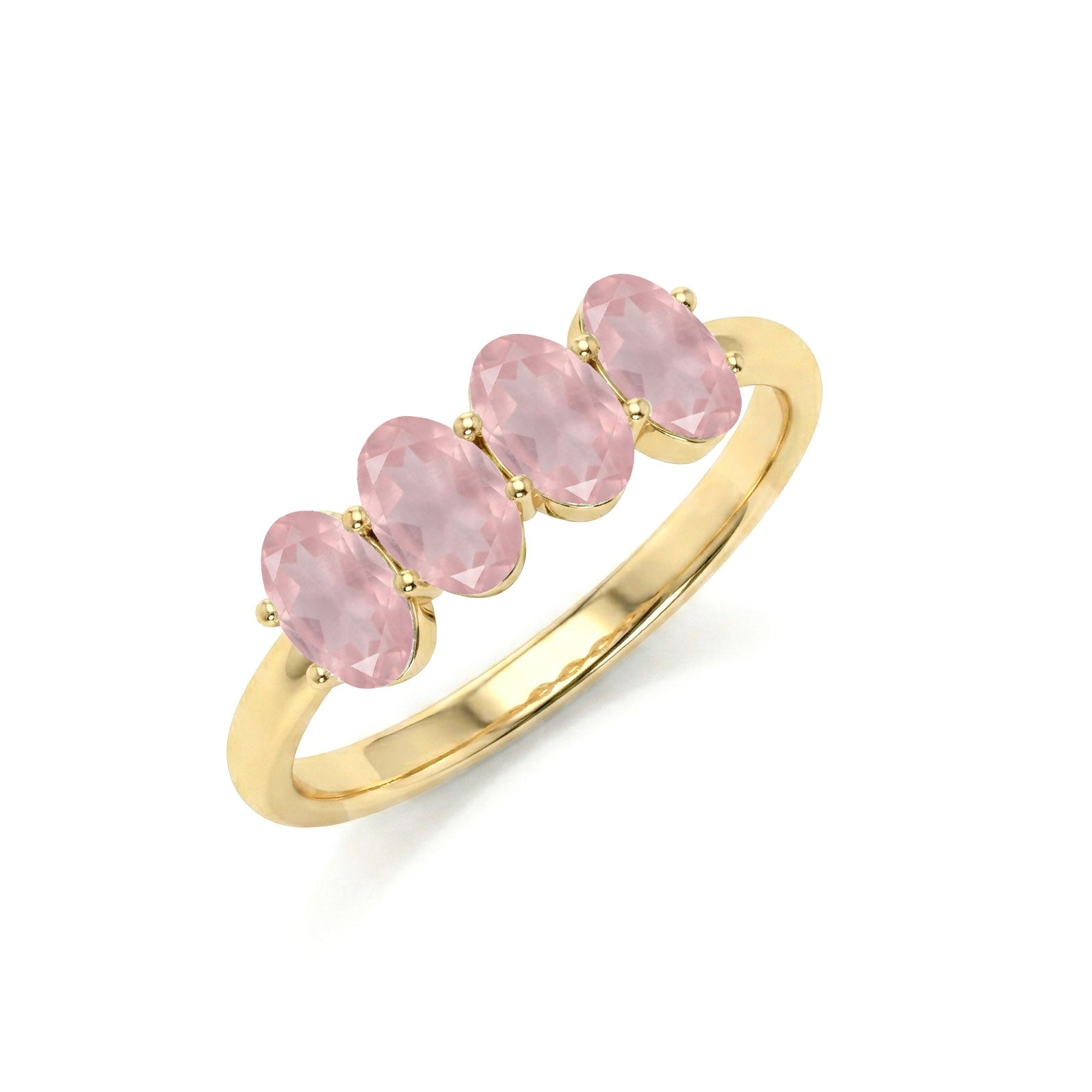 Rose Quartz fashion ring, everyday jewelry, oval gemstone ring, four gemstone ring, gift for mom, elegant ring, feminine jewelry, minimalist ring, anniversary jewelry, crystal jewelry, blush gemstone accessory, modern ring