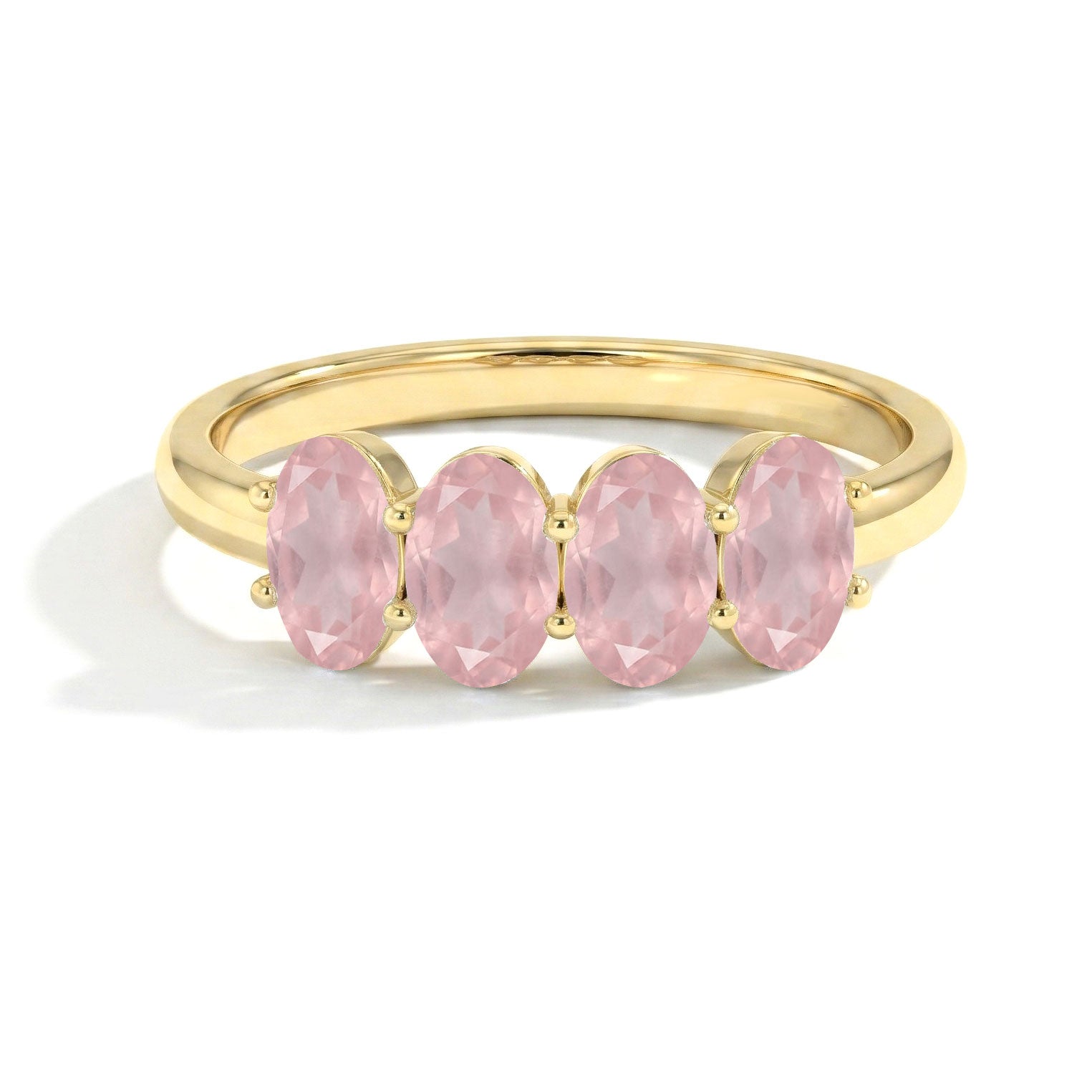Rose Quartz ring, four stone ring, oval gemstone ring, pink gemstone ring, promise ring, stackable ring, anniversary ring, elegant jewelry, minimalist ring, gift for her, romantic jewelry, everyday ring, blush gemstone jewelry