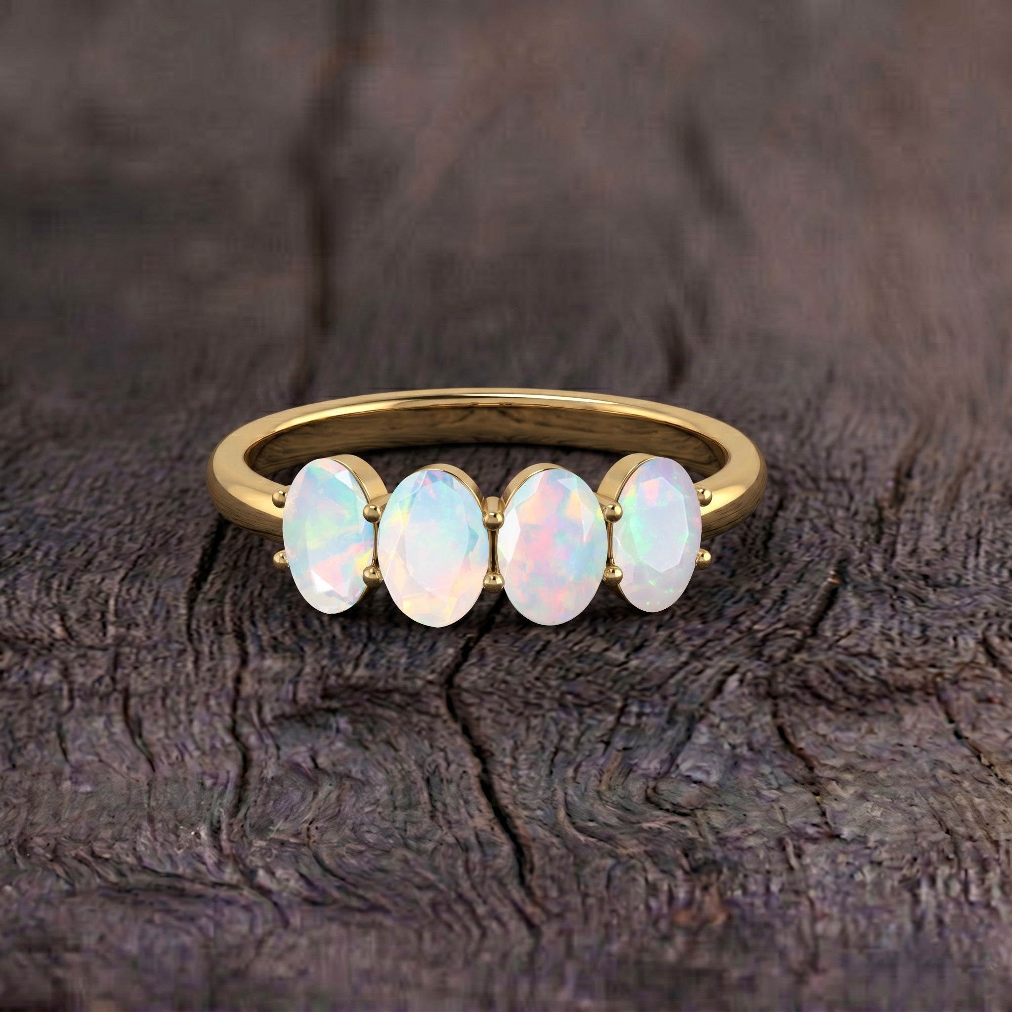 White Opal Ring, Genuine White Opal Jewelry, Handmade Ring, Sterling Silver Band, Yellow Gold Filled Band, Elegant Jewelry, Women's Ring, Bridal Jewelry, Gemstone Ring, Anniversary Gift, Luxury Ring