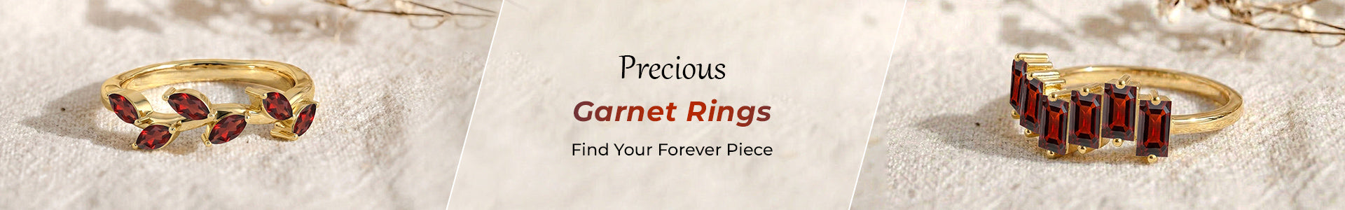 Garnet ring with red emerald-cut gemstones in gold setting