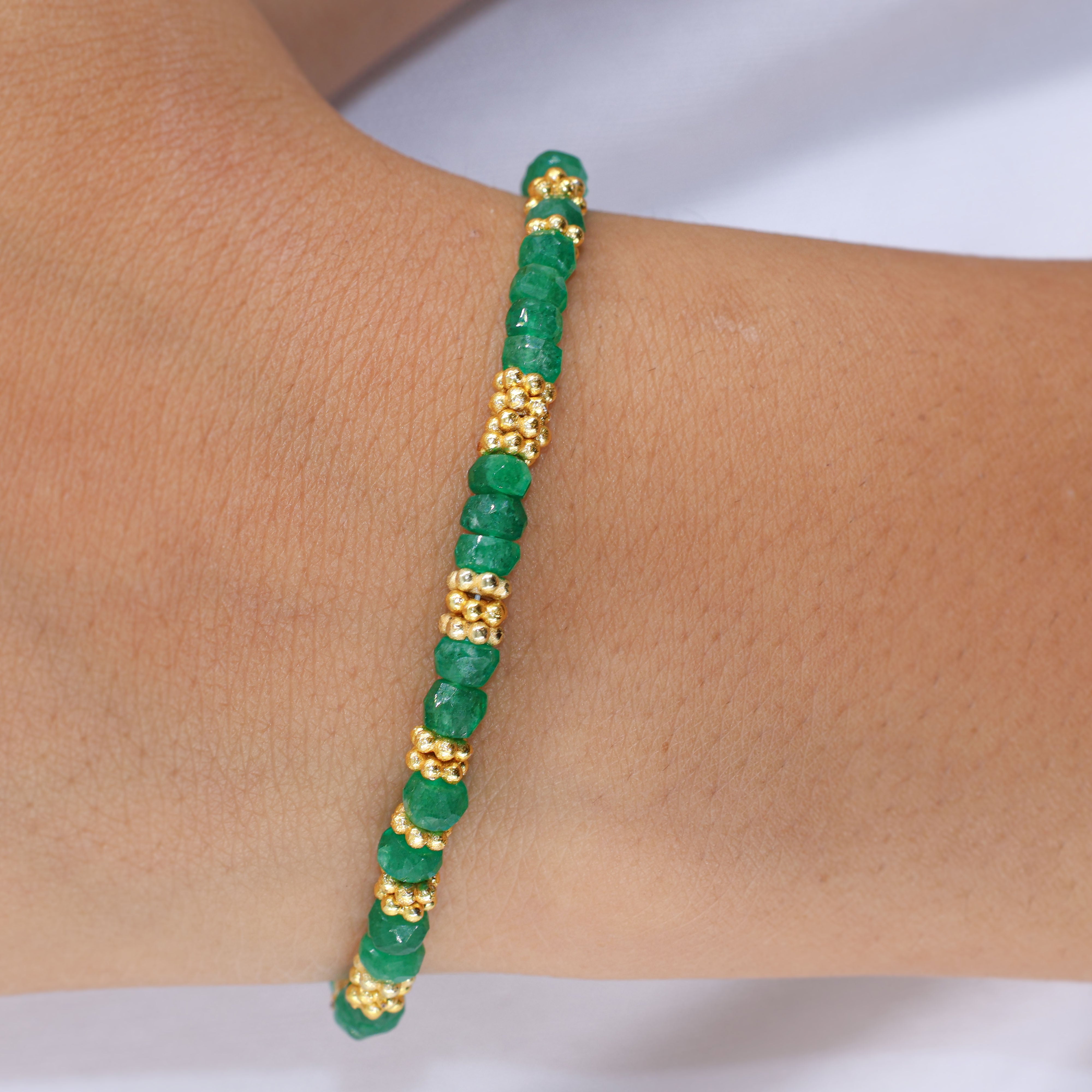 Natural Emerald Gemstone Separator Beaded Bracelet