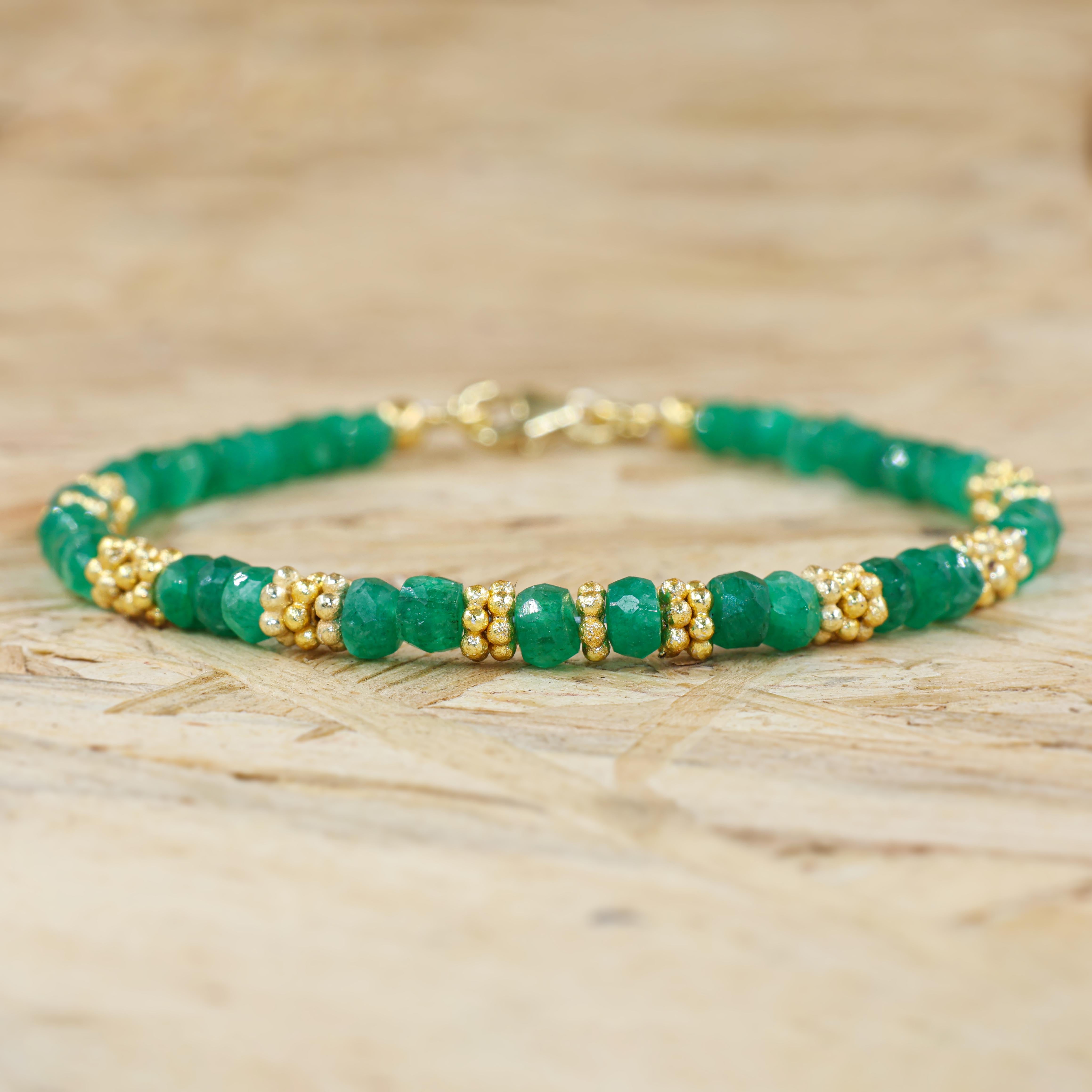 Natural Emerald Gemstone Separator Beaded Bracelet