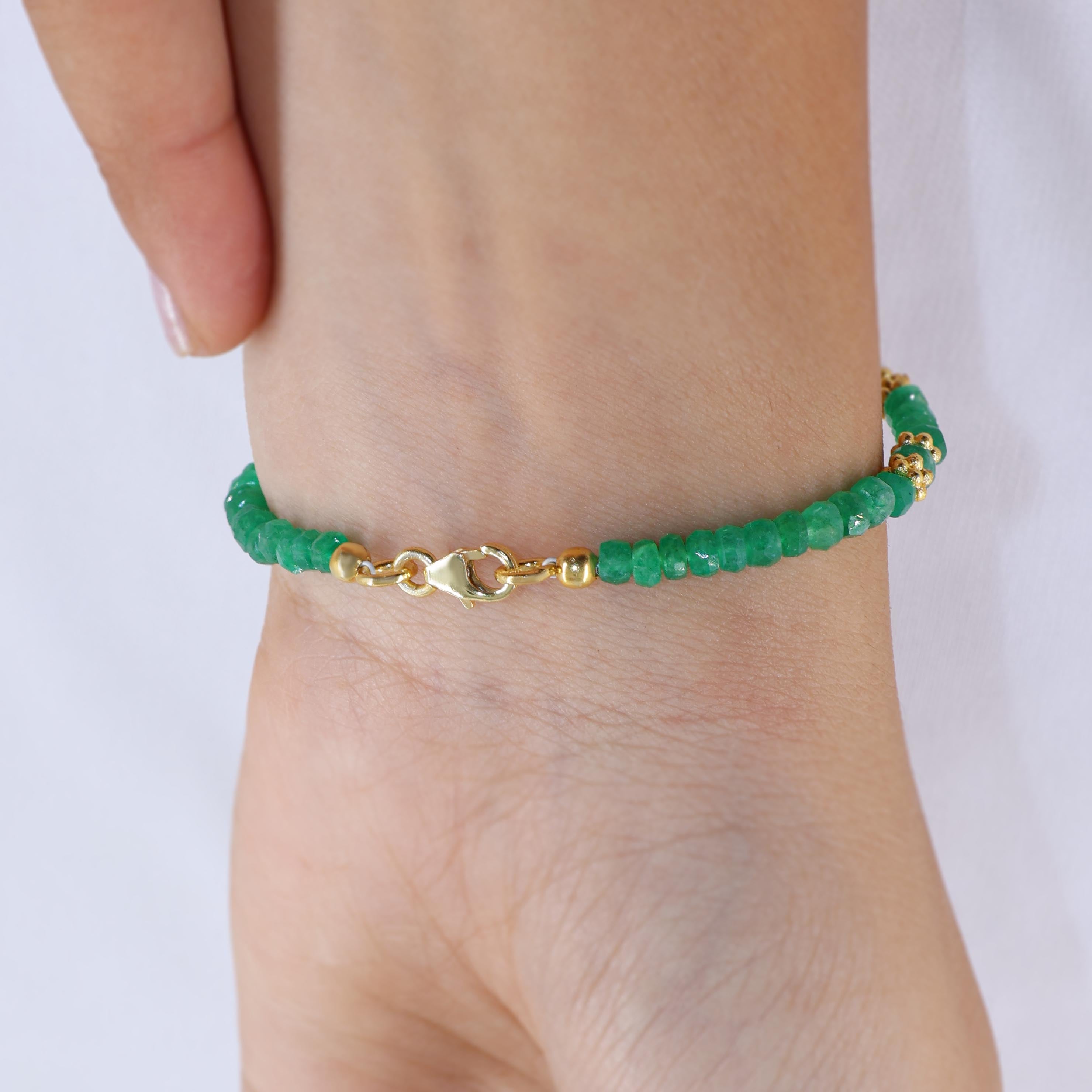 Natural Emerald Gemstone Separator Beaded Bracelet