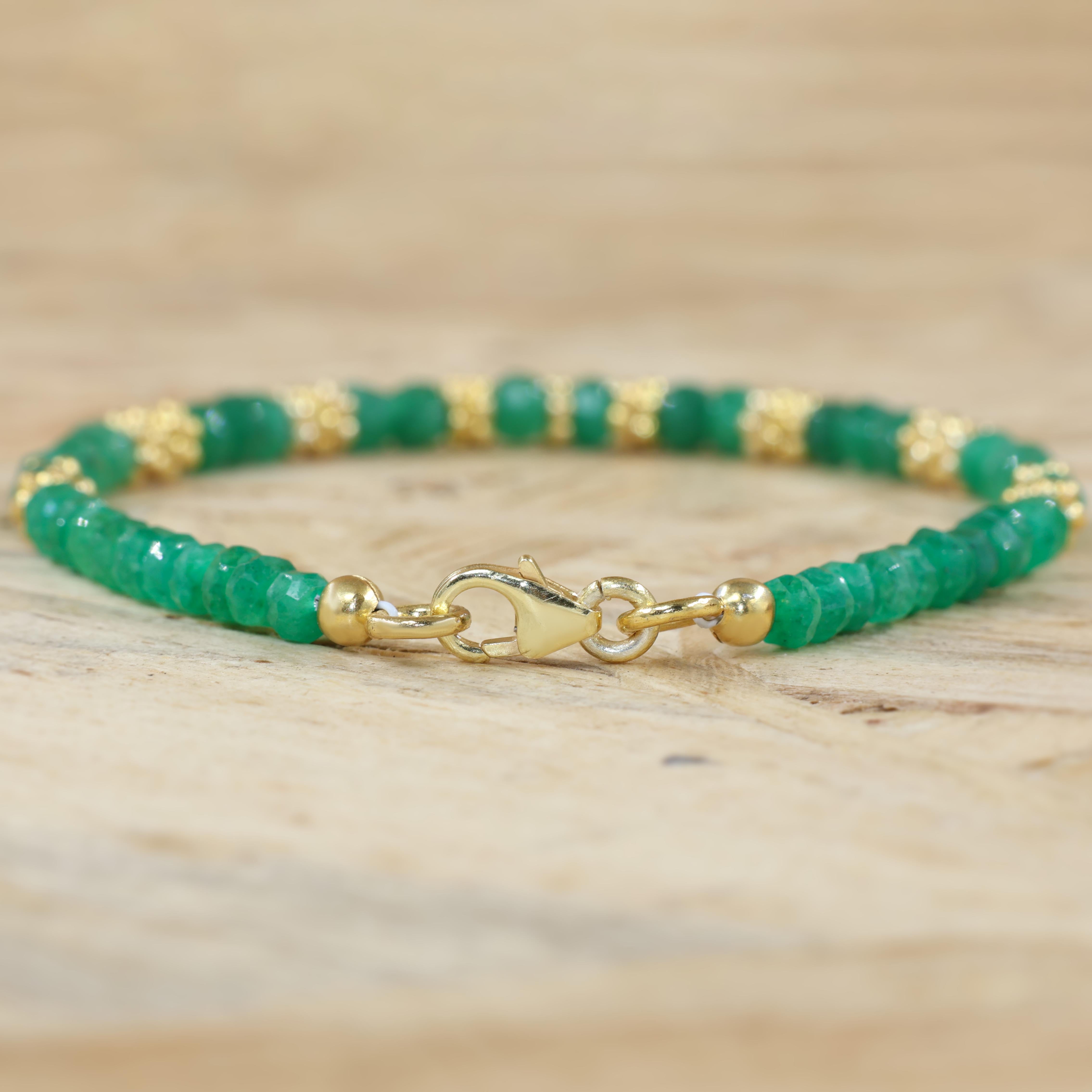 Natural Emerald Gemstone Separator Beaded Bracelet