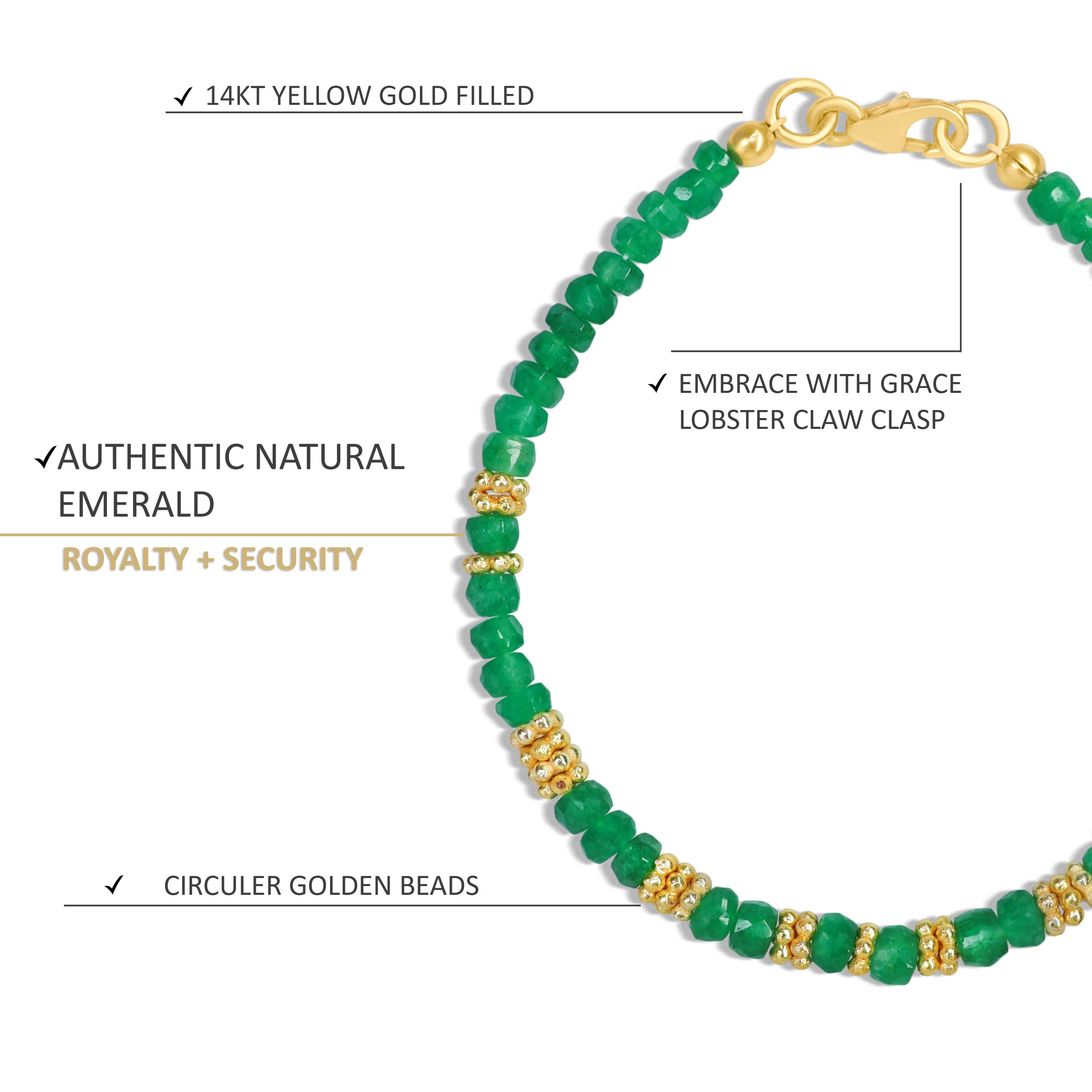 Natural Emerald Gemstone Separator Beaded Bracelet
