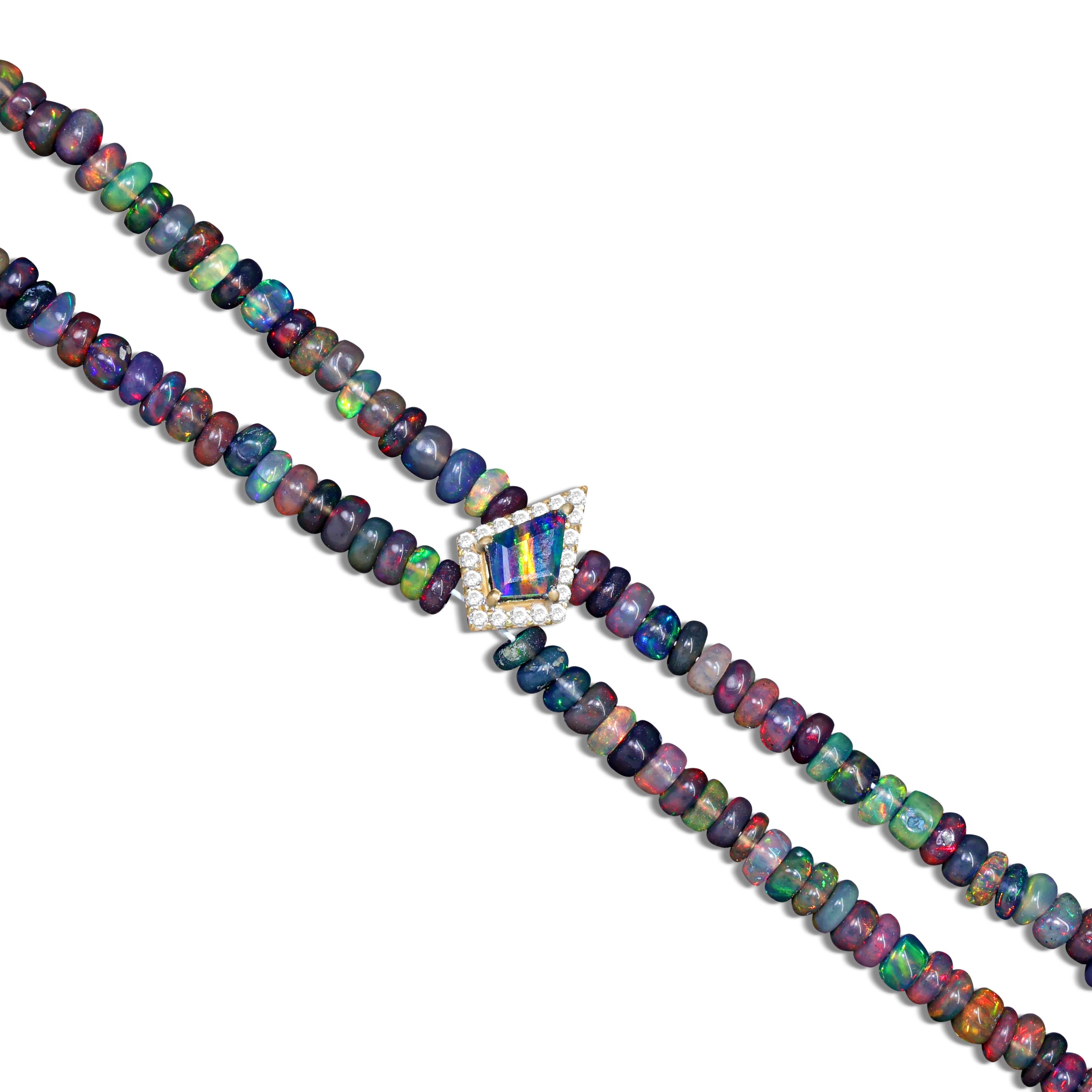 Natural Black Opal Two-Strand Kite Charm Beaded Bracelet