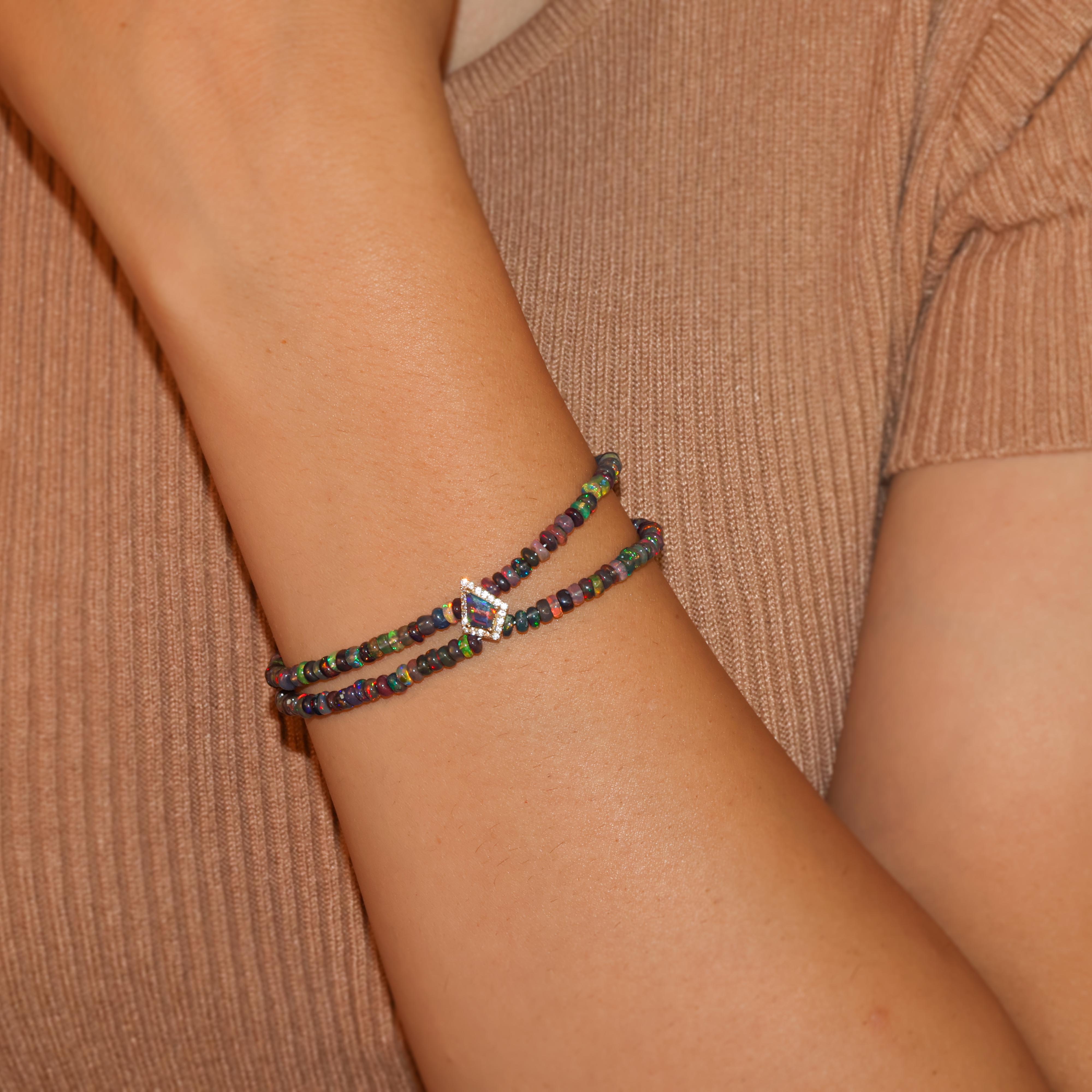 Natural Black Opal Two-Strand Kite Charm Beaded Bracelet