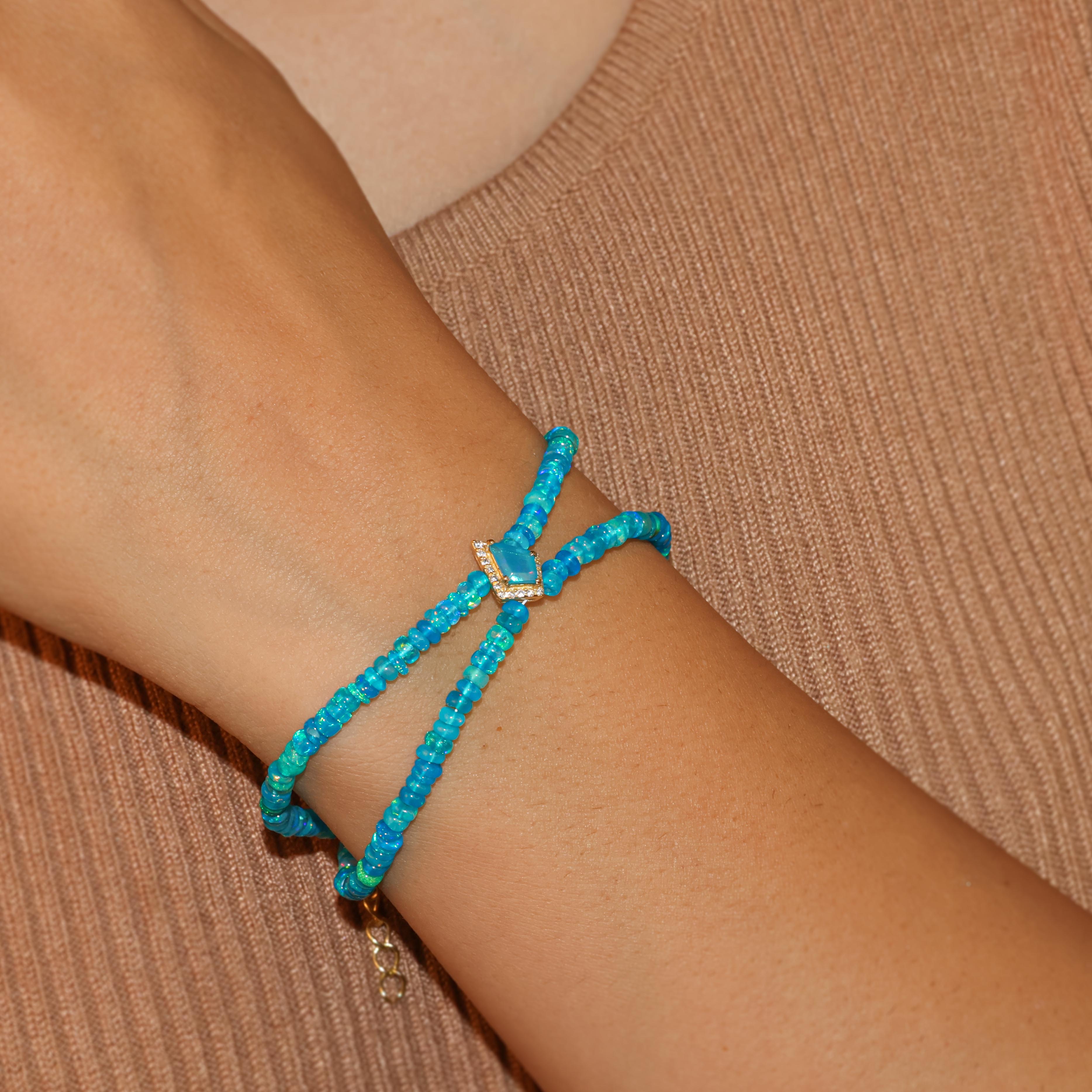 Natural Paraiba Opal Two-Strand Kite Charm Beaded Bracelet