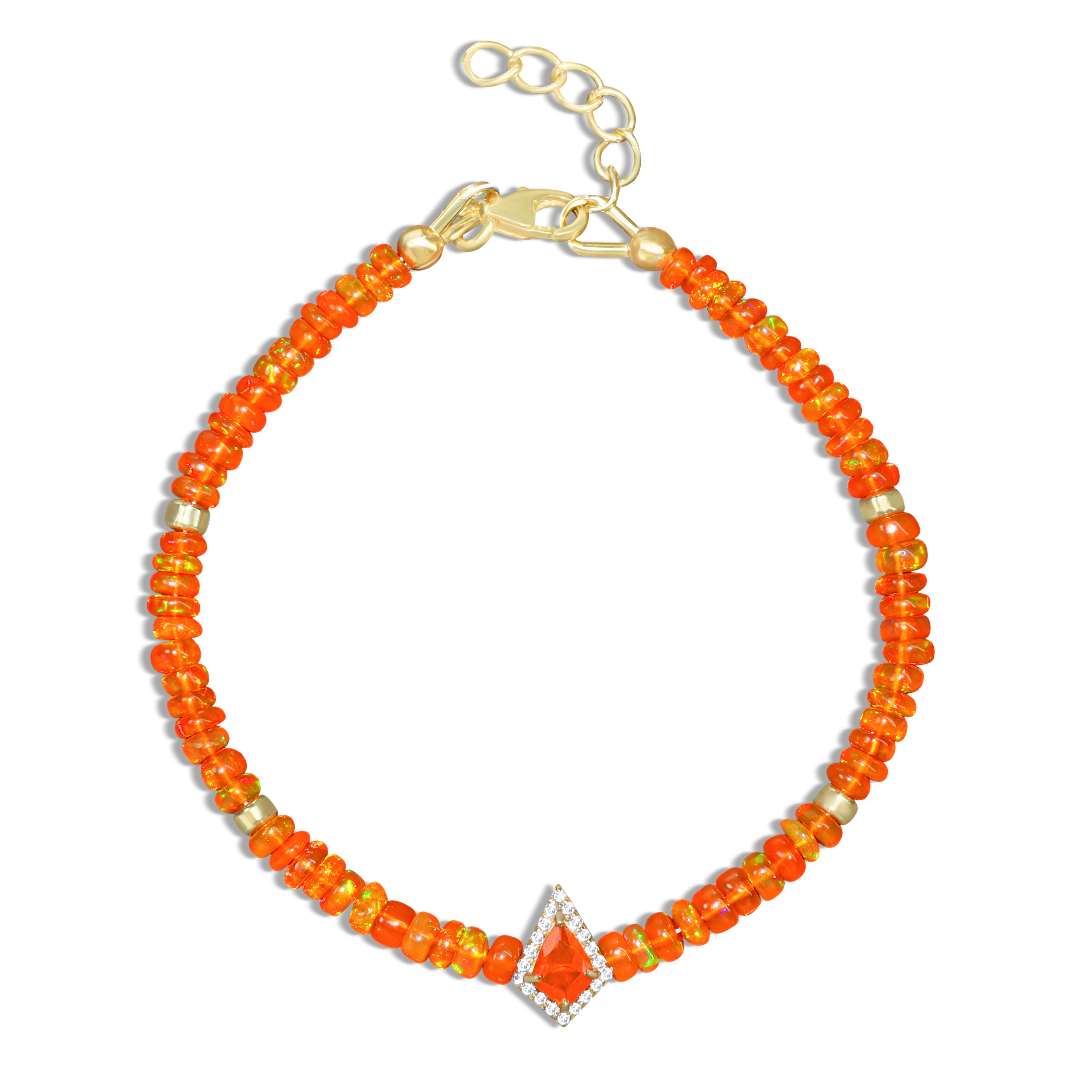 Natural Orange Opal Gemstone Kite Charm Plain Beaded Bracelet