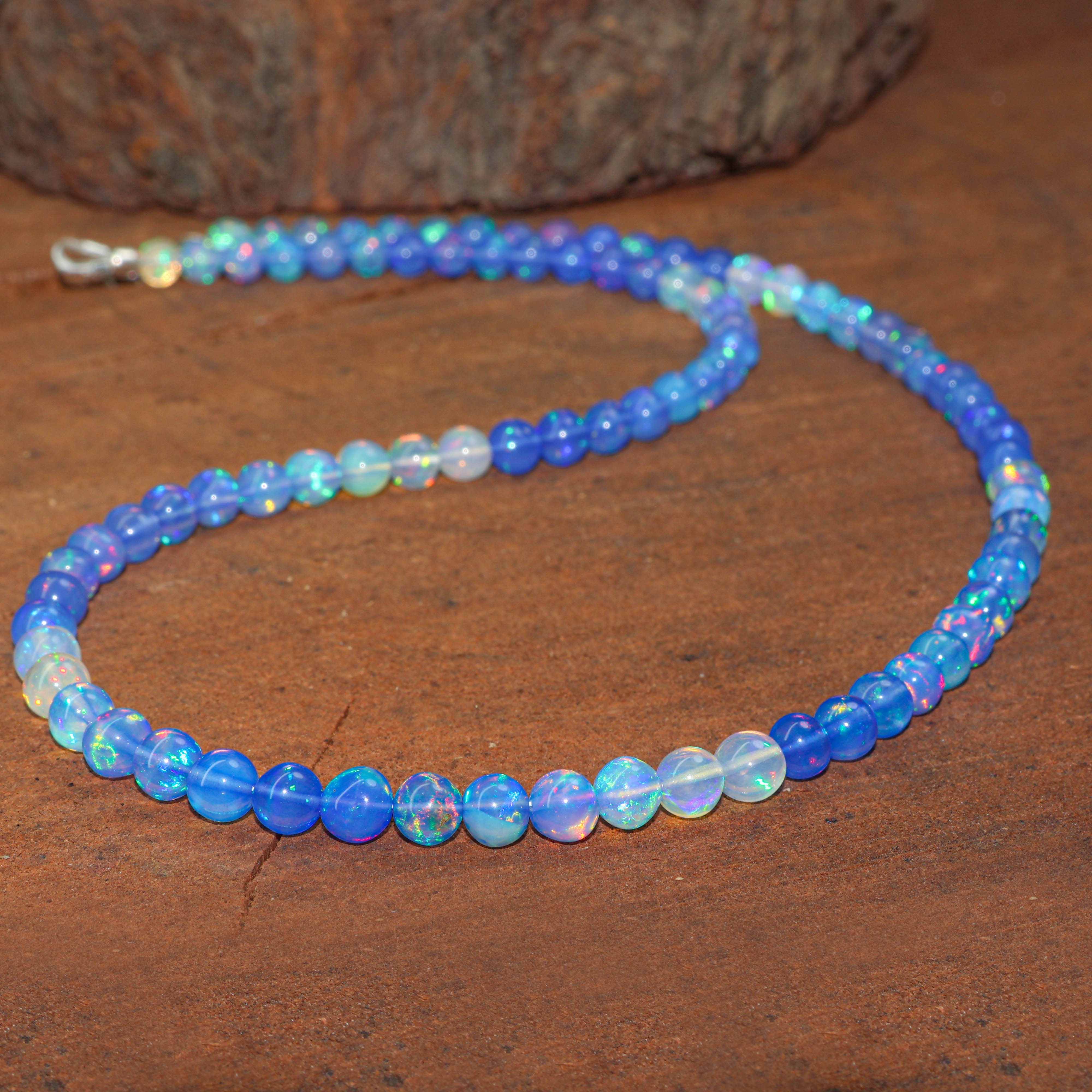 Natural Blue Opal Round Gemstone Shaded Necklace