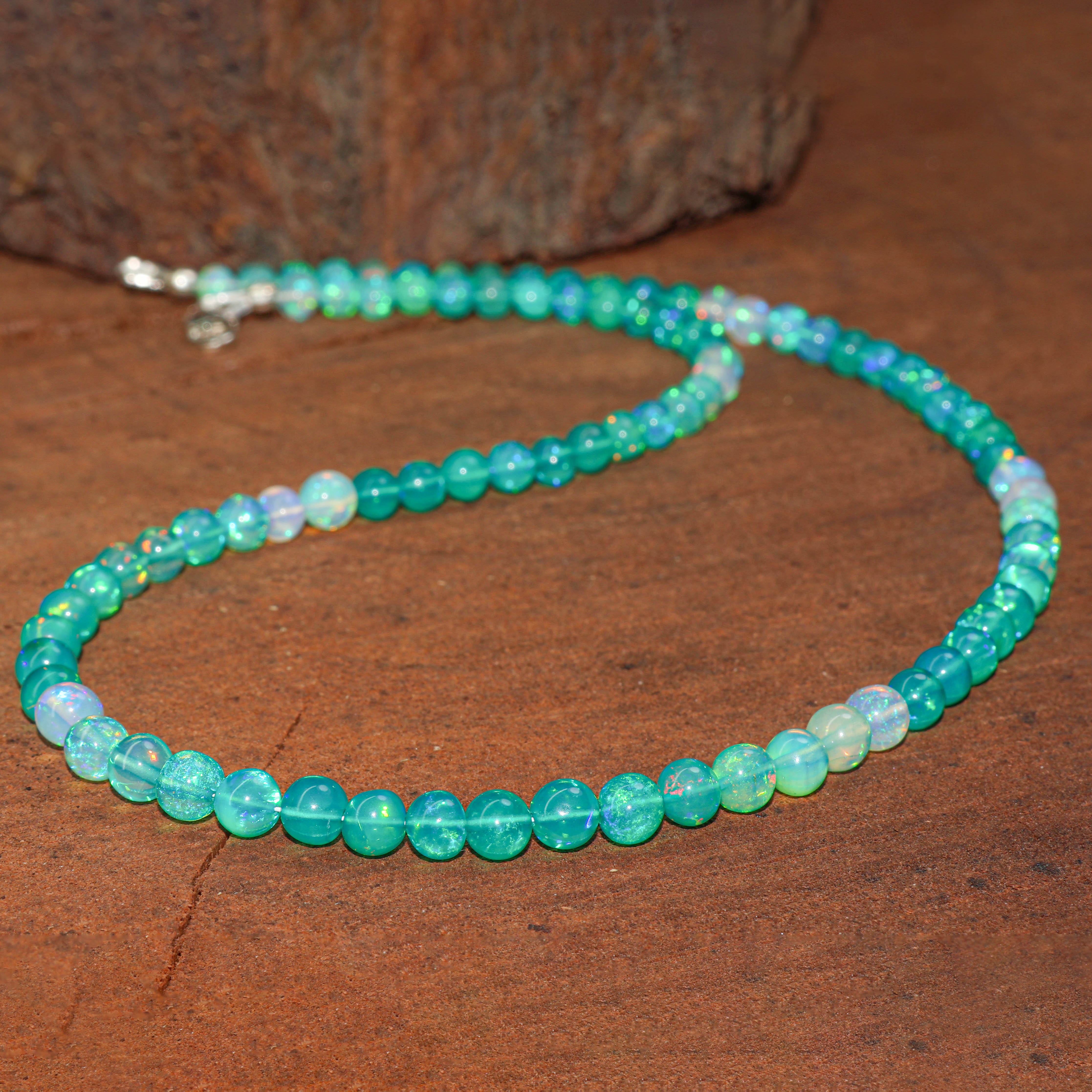Green Multifire Opal Round Gemstone Shaded Necklace