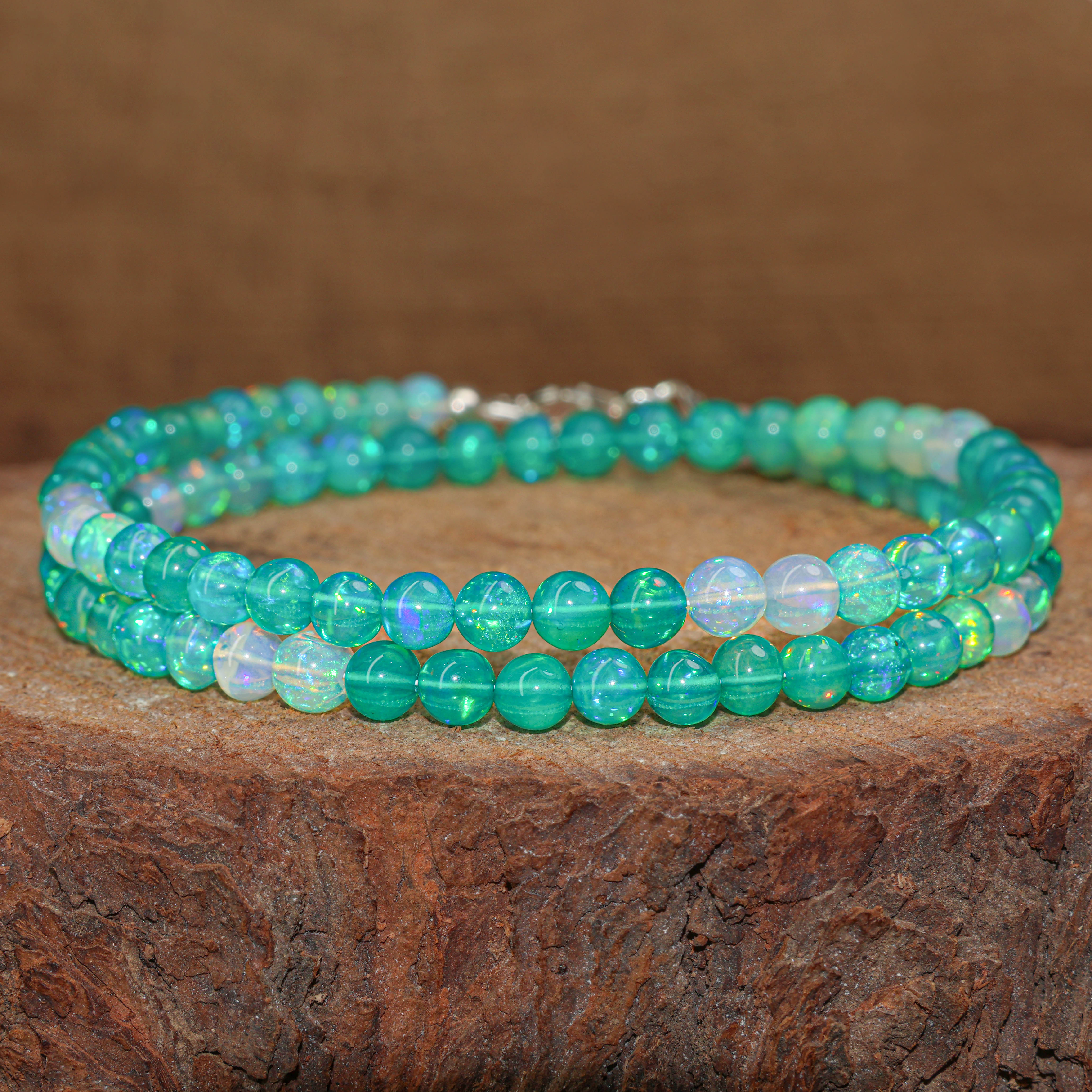 Green Multifire Opal Round Gemstone Shaded Necklace