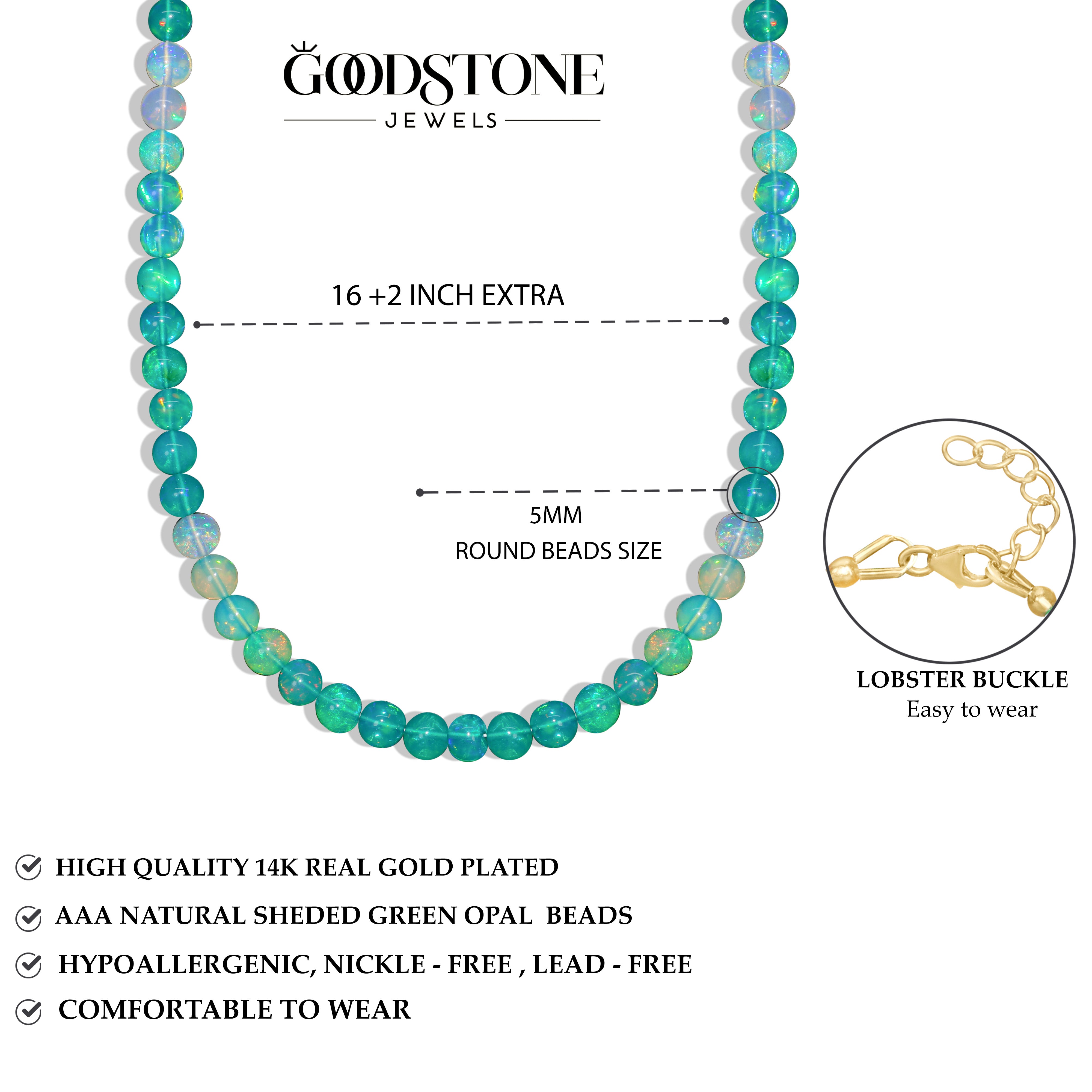 Green Multifire Opal Round Gemstone Shaded Necklace