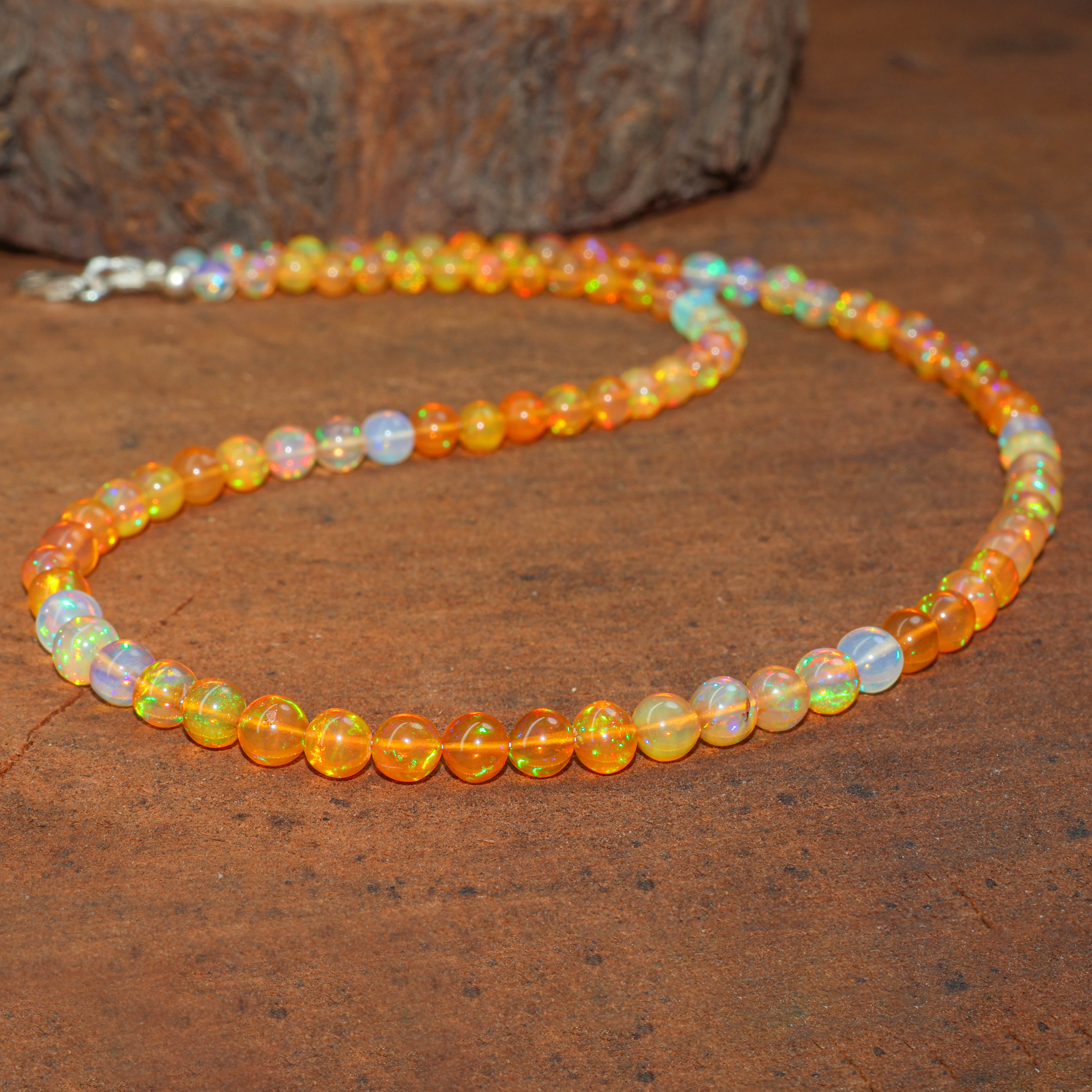 Fire Orange Opal Round Gemstone Shaded Necklace