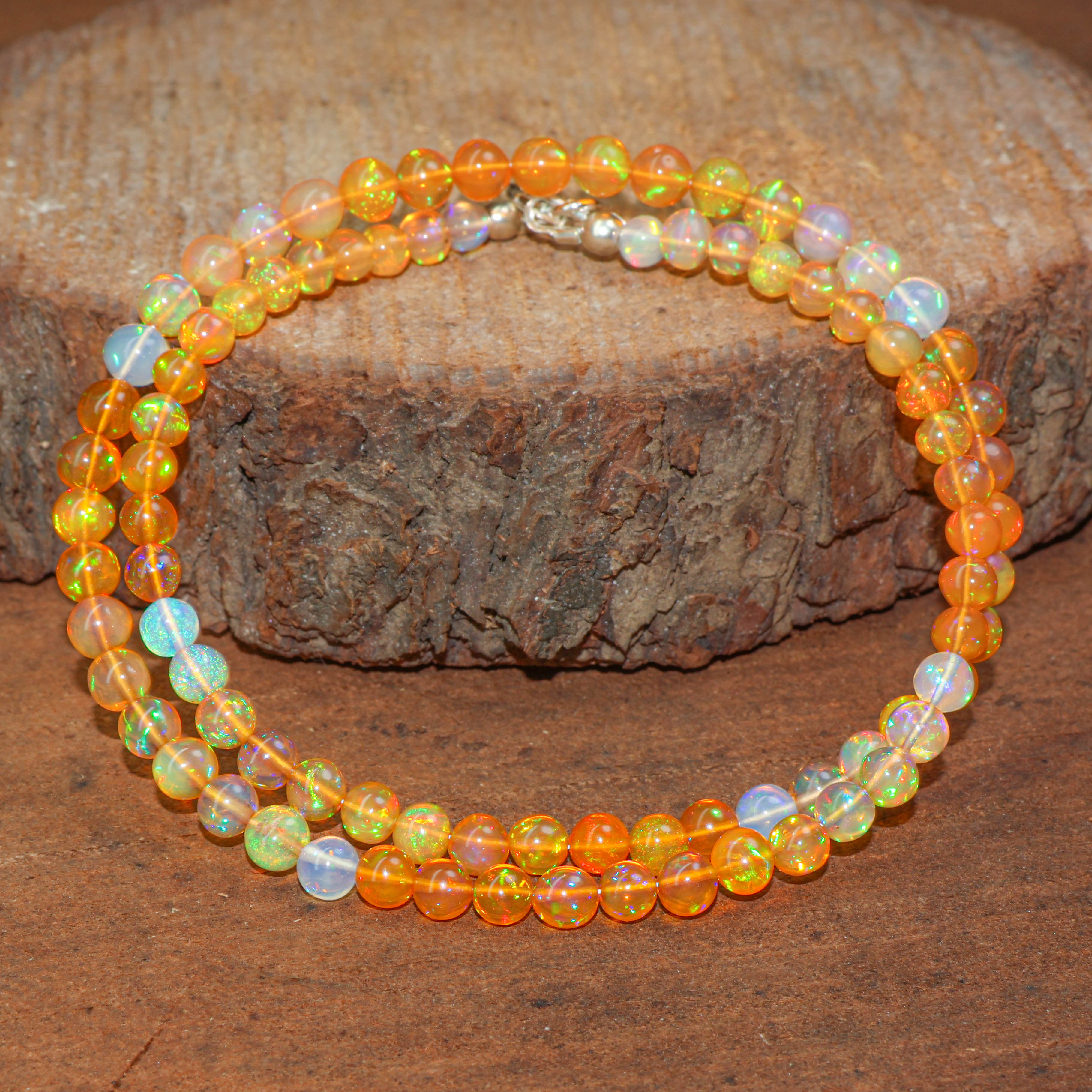 Fire Orange Opal Round Gemstone Shaded Necklace