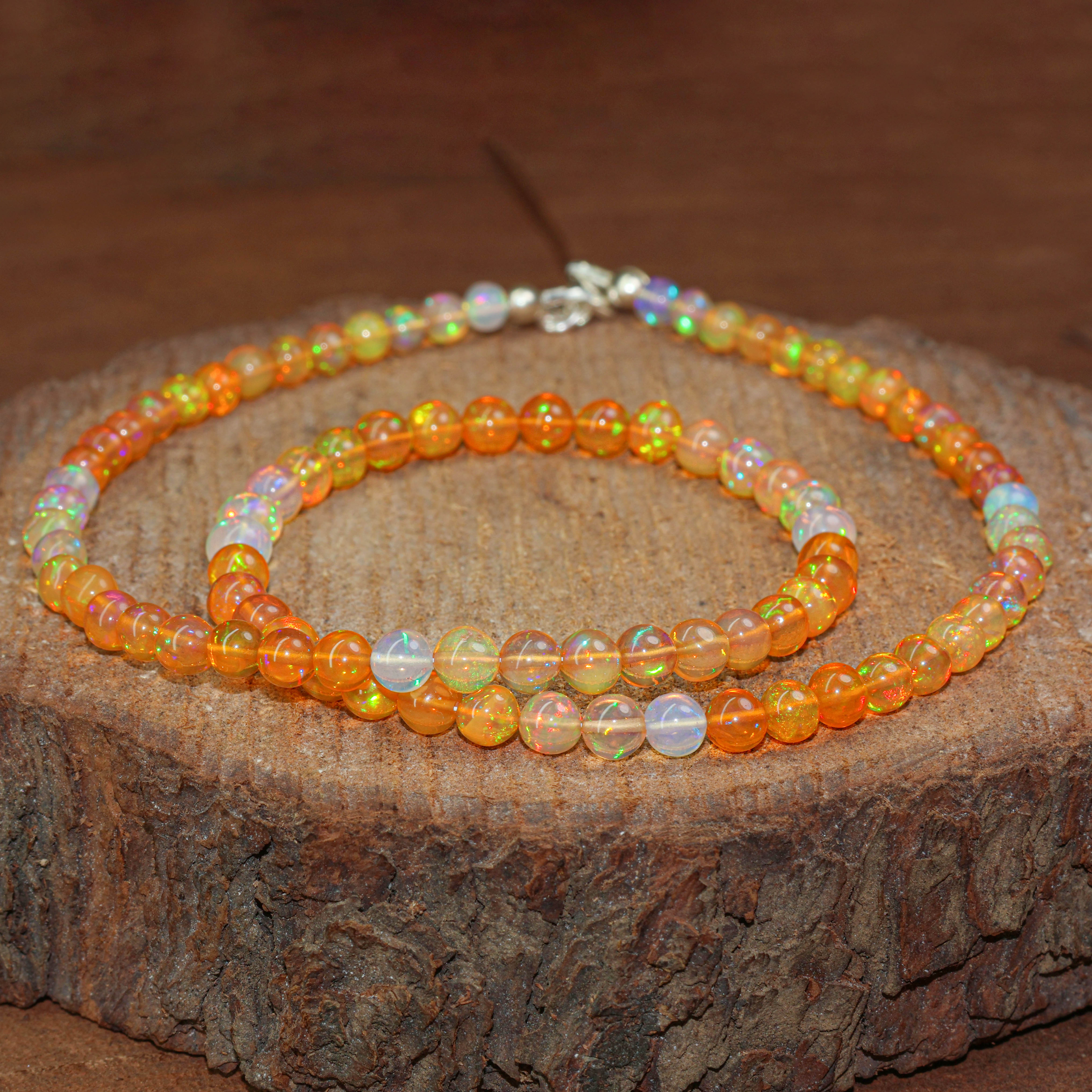 Fire Orange Opal Round Gemstone Shaded Necklace
