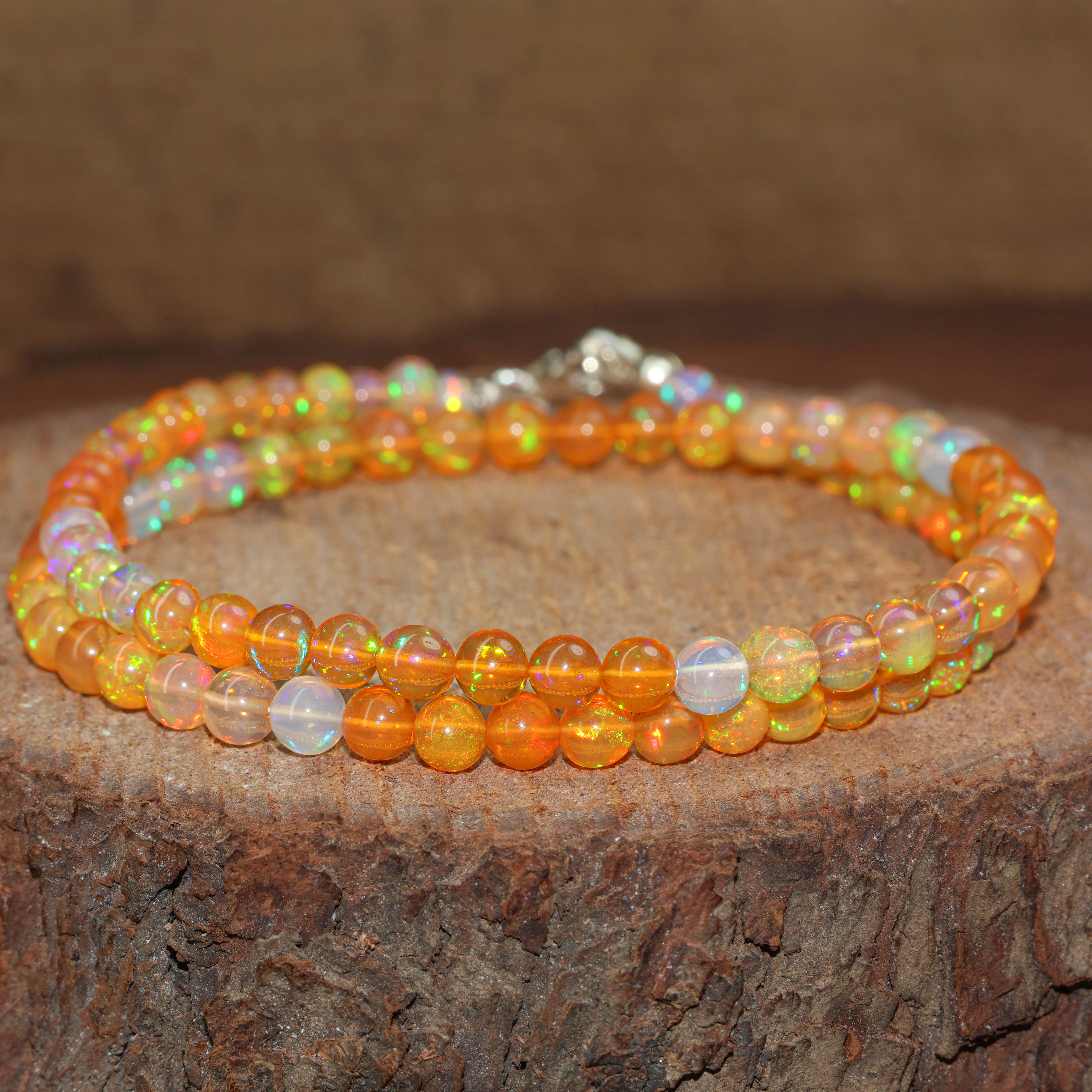Fire Orange Opal Round Gemstone Shaded Necklace