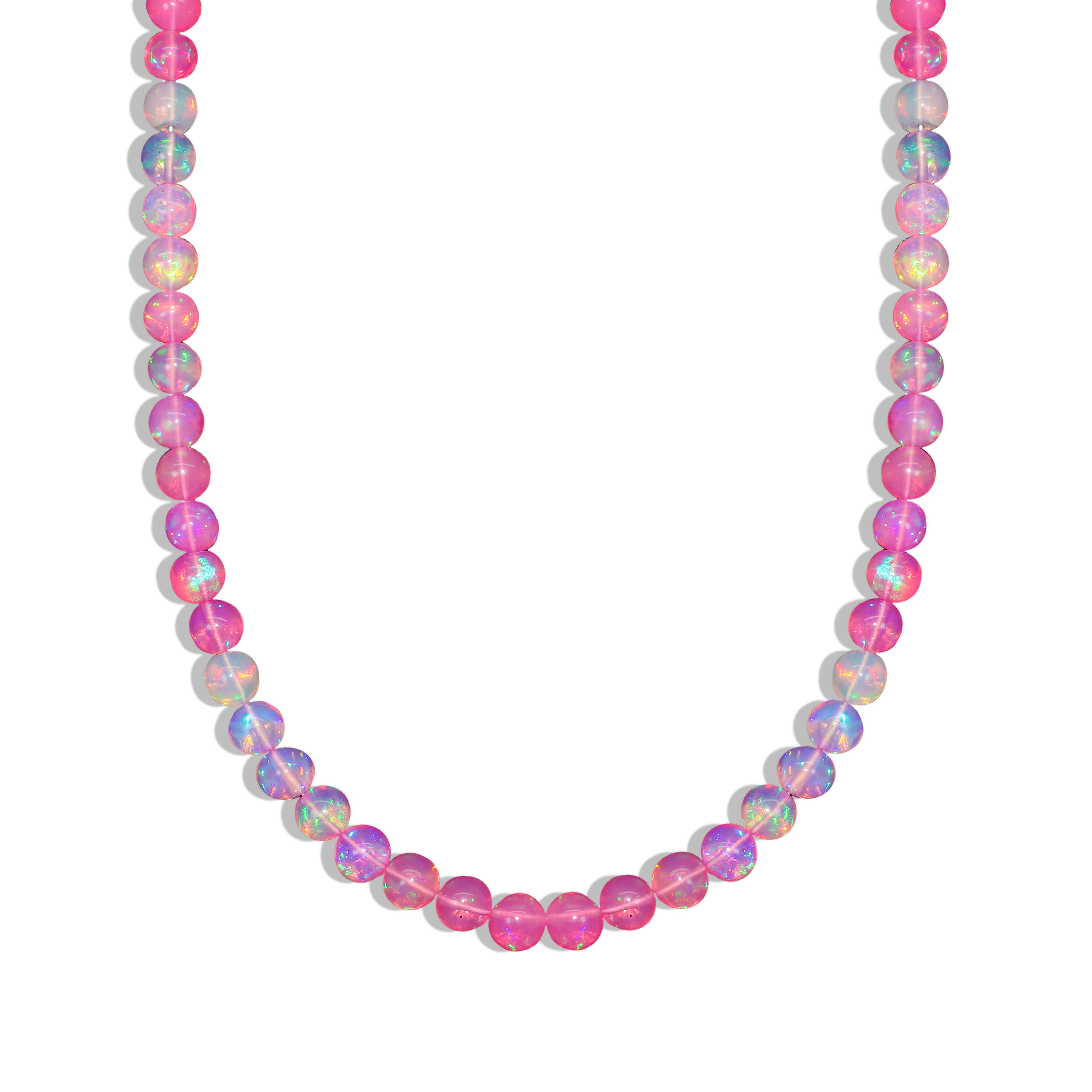 Multifire Pink Opal Round Gemstone Shaded Necklace