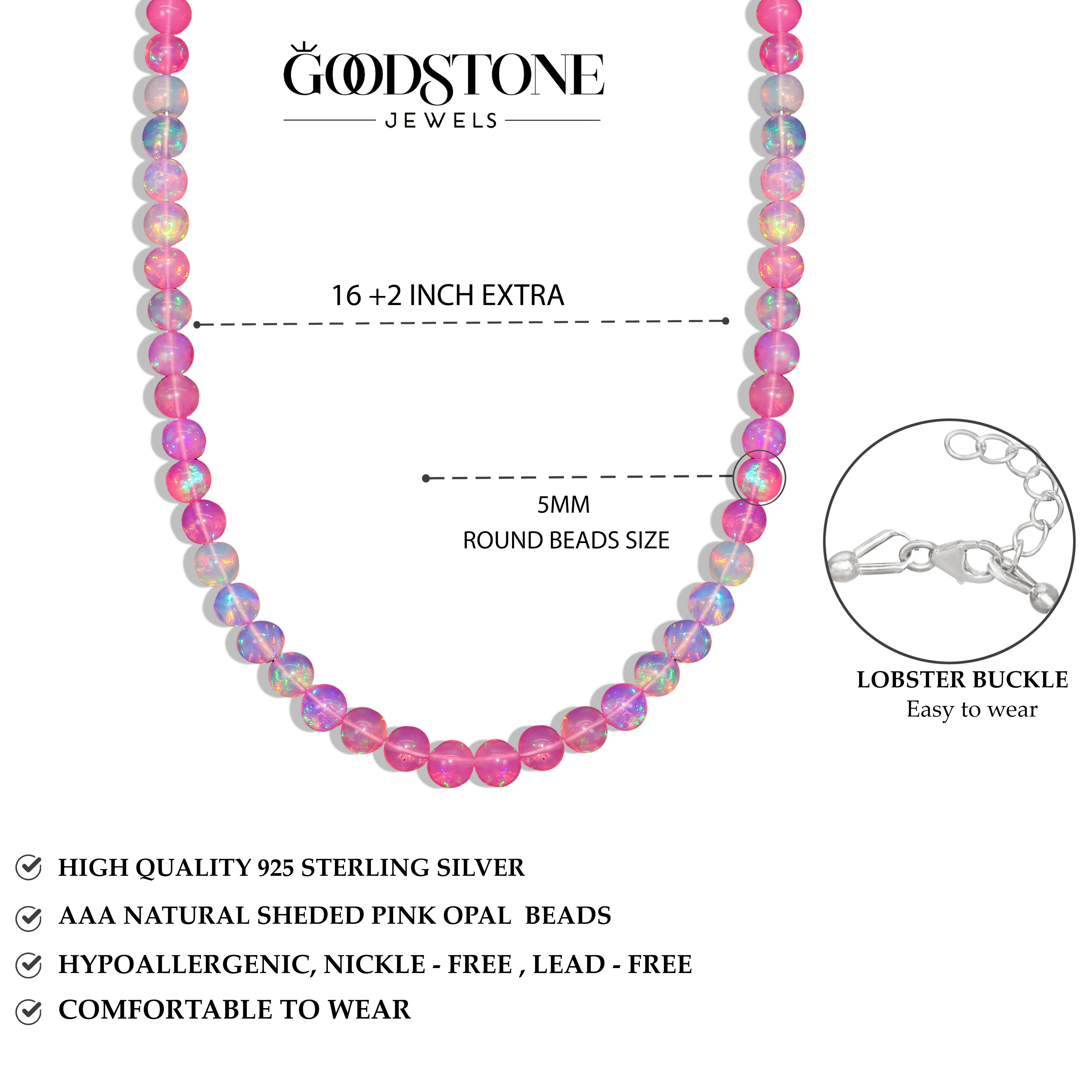 Multifire Pink Opal Round Gemstone Shaded Necklace