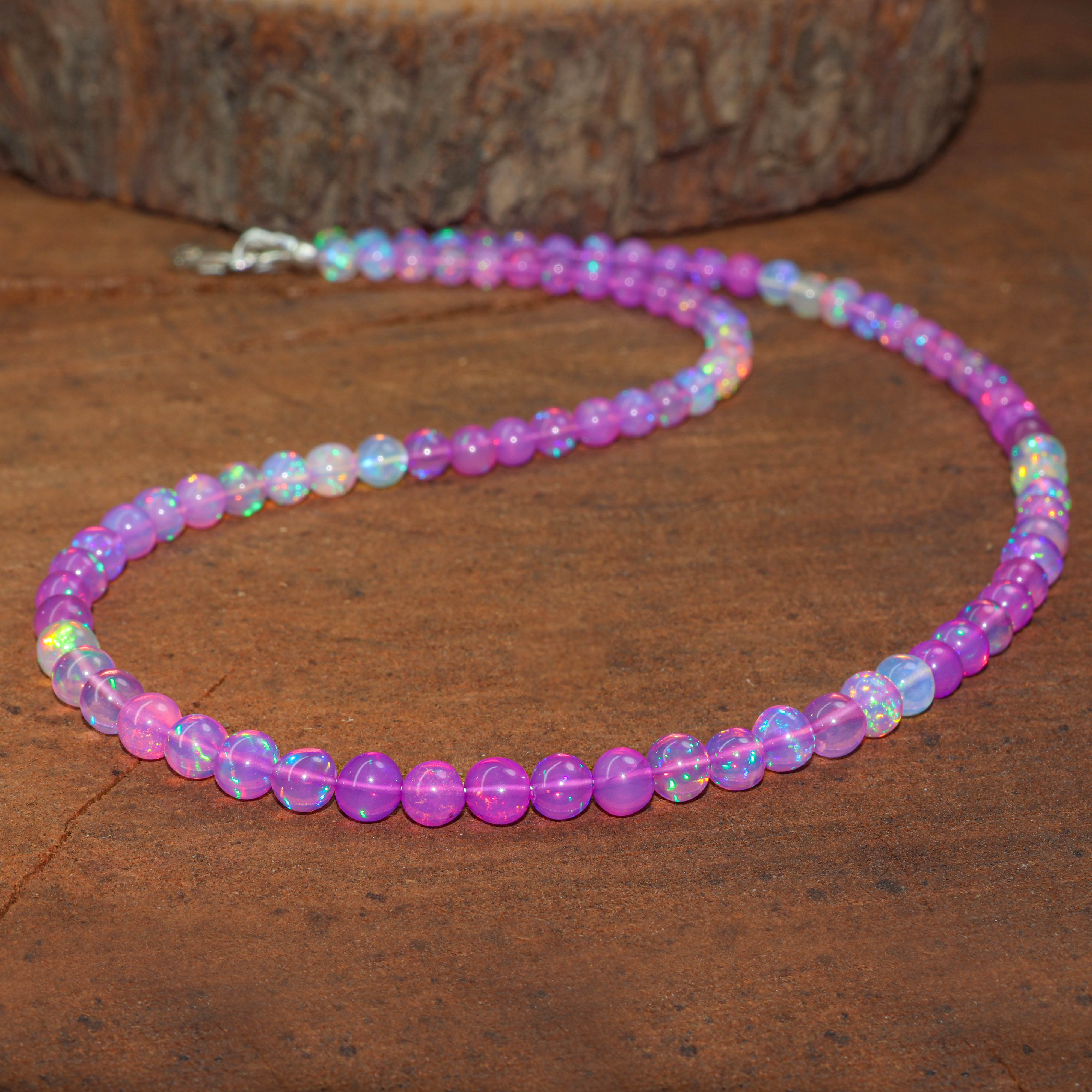 Genuine Purple Opal Round Gemstone Shaded Necklace