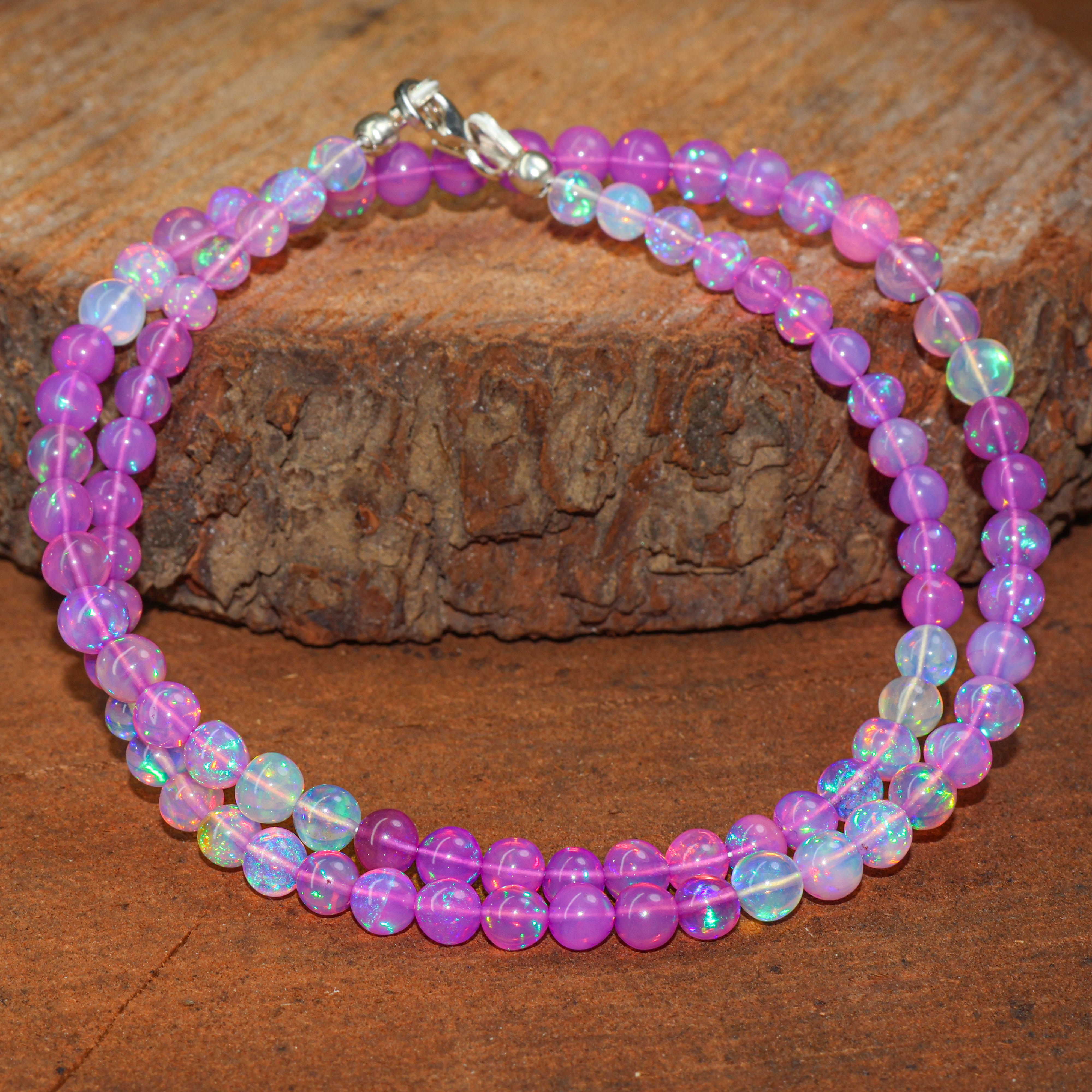Genuine Purple Opal Round Gemstone Shaded Necklace