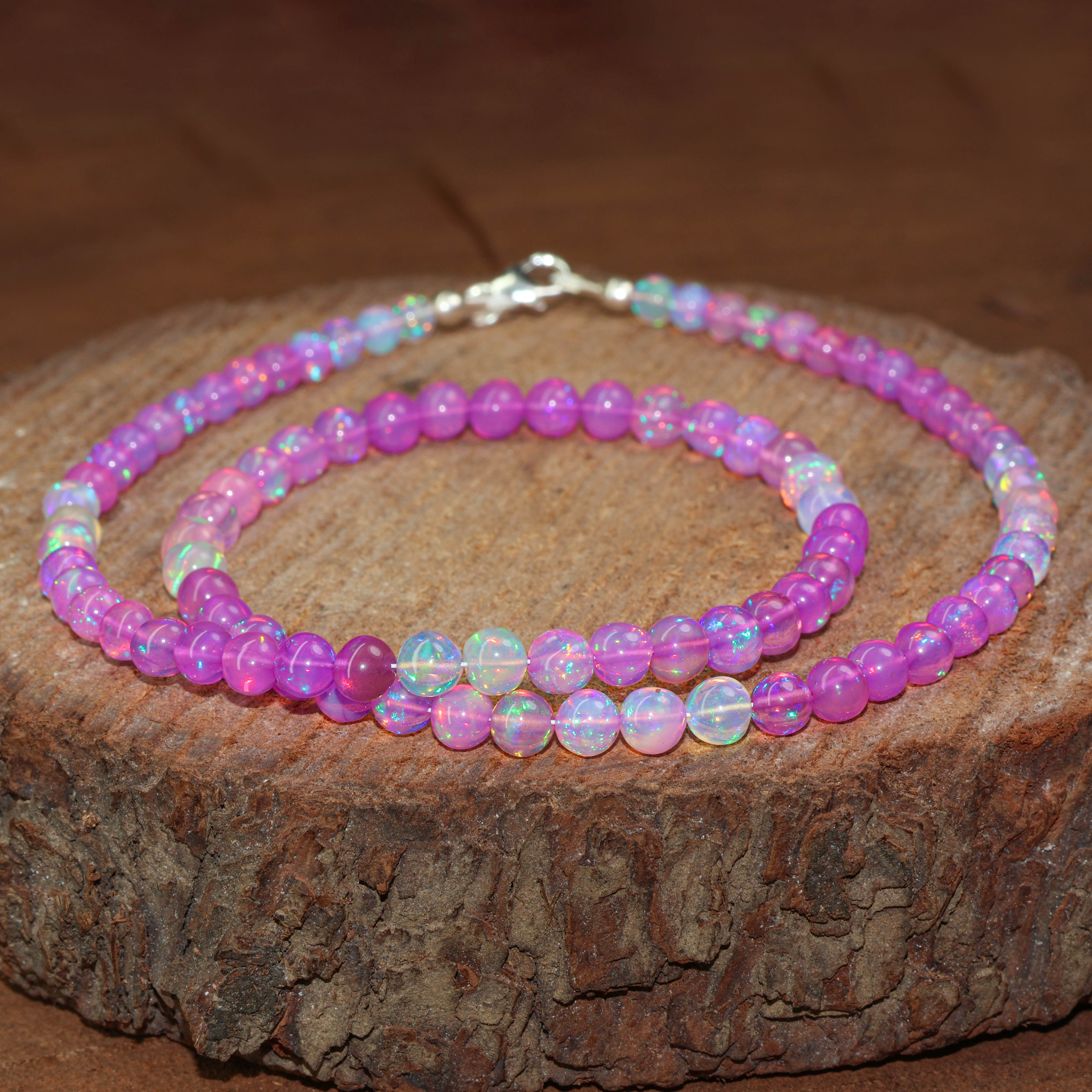 Genuine Purple Opal Round Gemstone Shaded Necklace