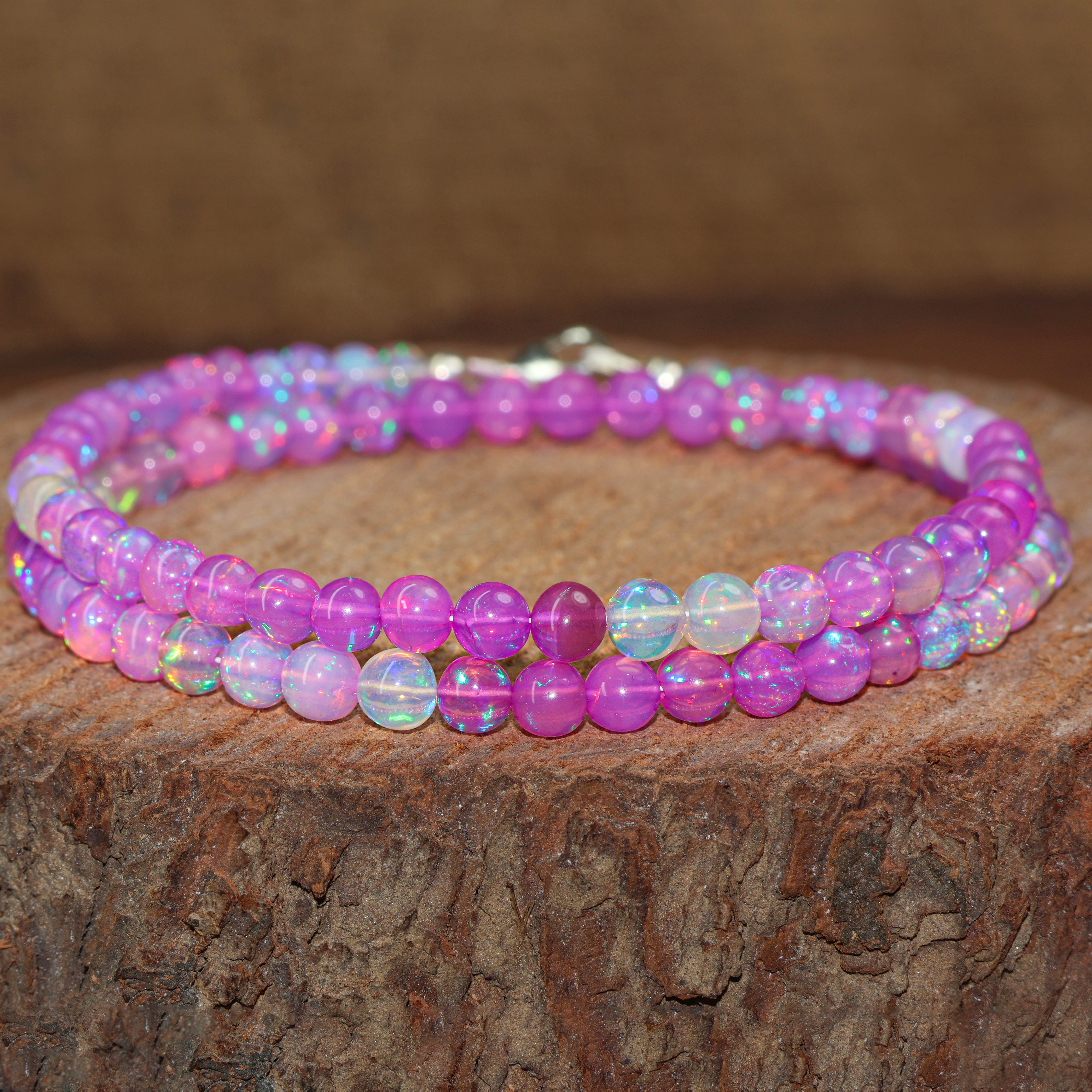 Genuine Purple Opal Round Gemstone Shaded Necklace