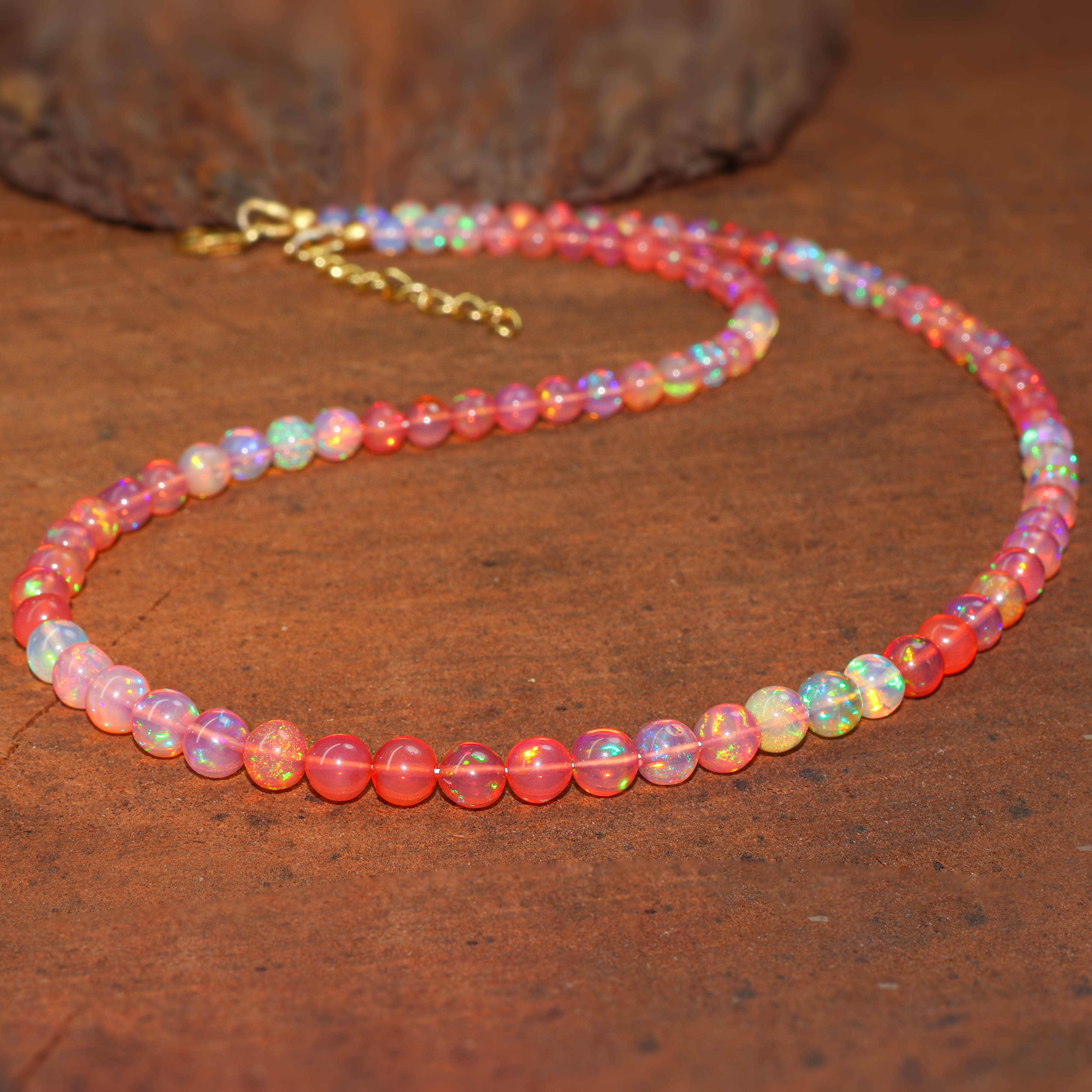 Fire Red Opal Round Gemstone Shaded Necklace