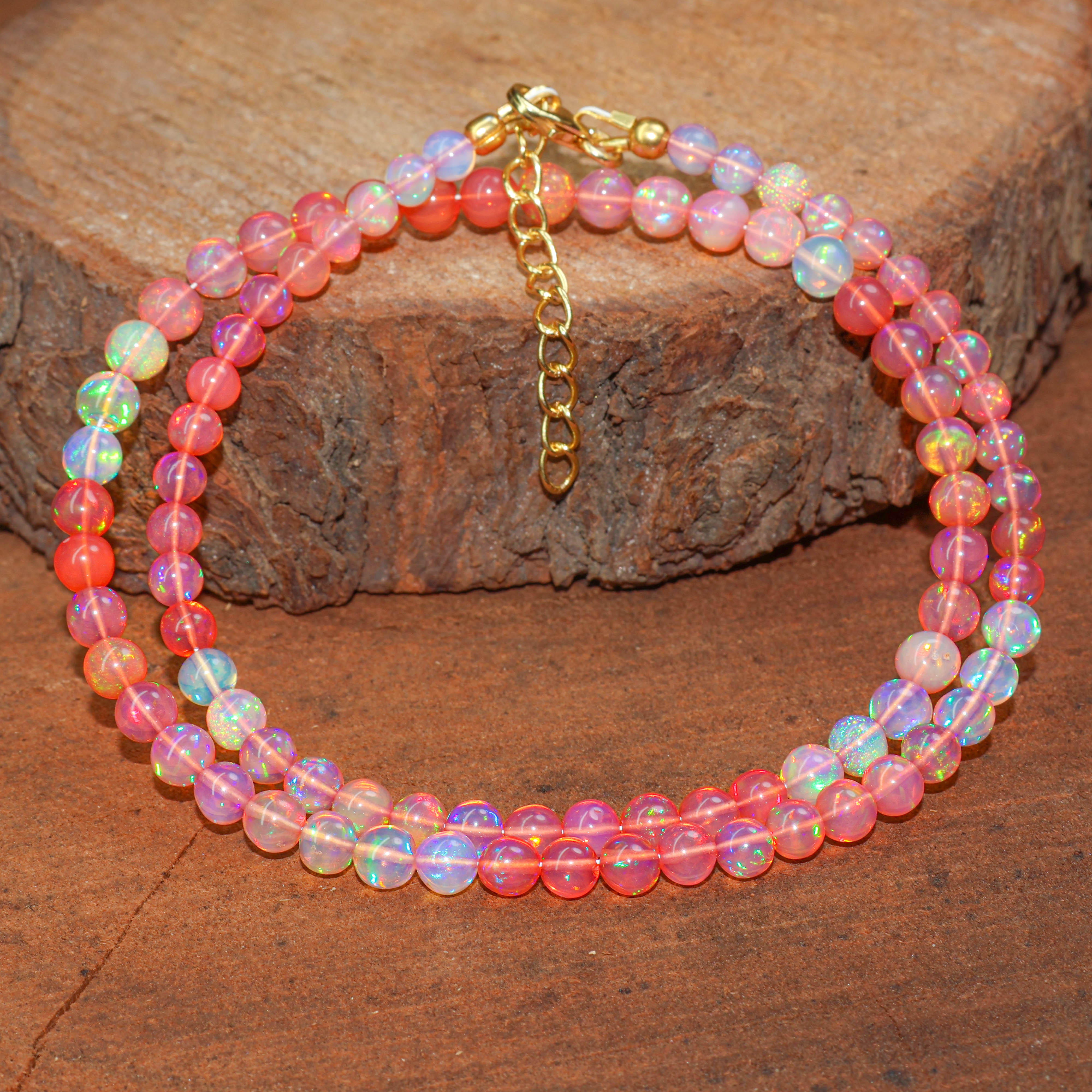 Fire Red Opal Round Gemstone Shaded Necklace