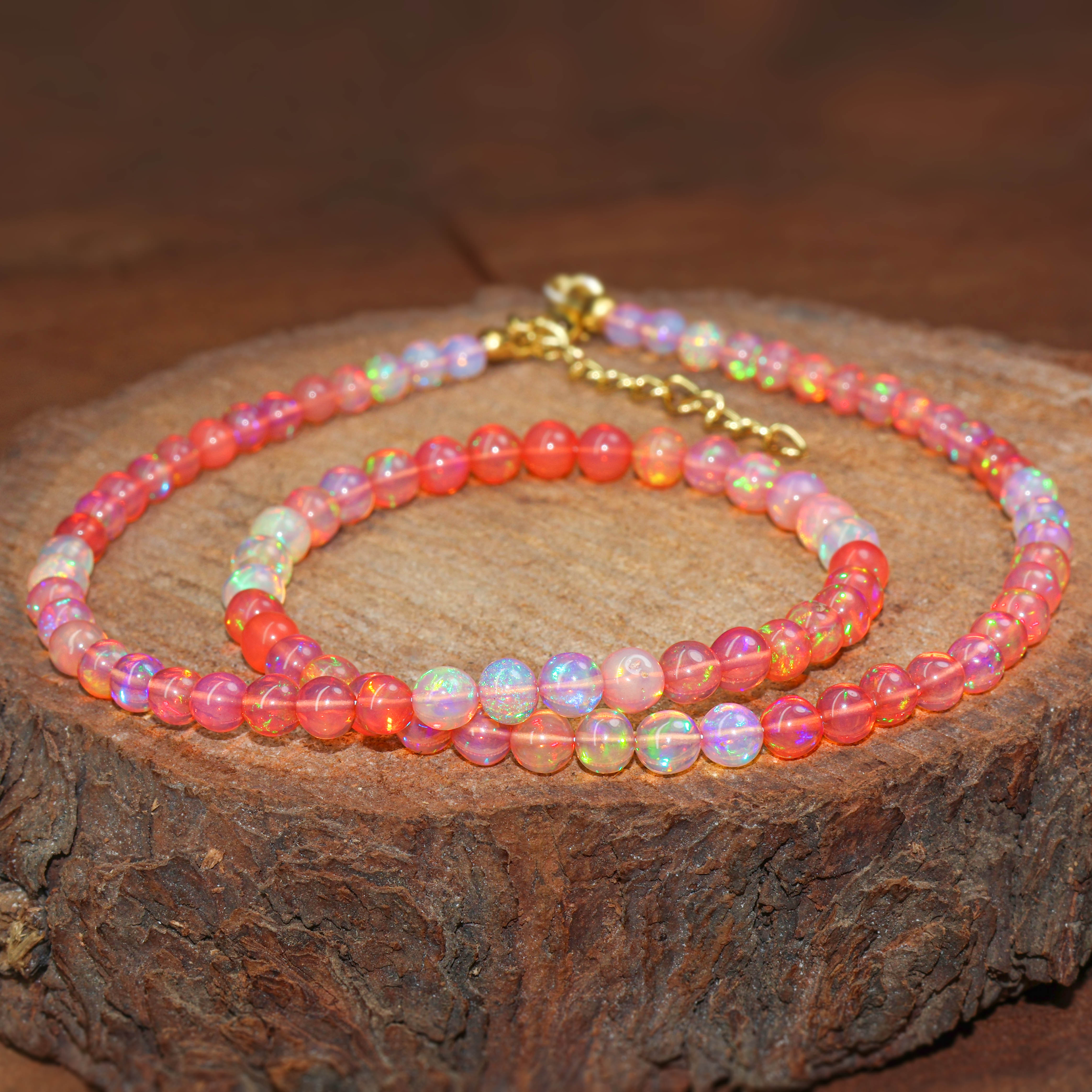 Fire Red Opal Round Gemstone Shaded Necklace