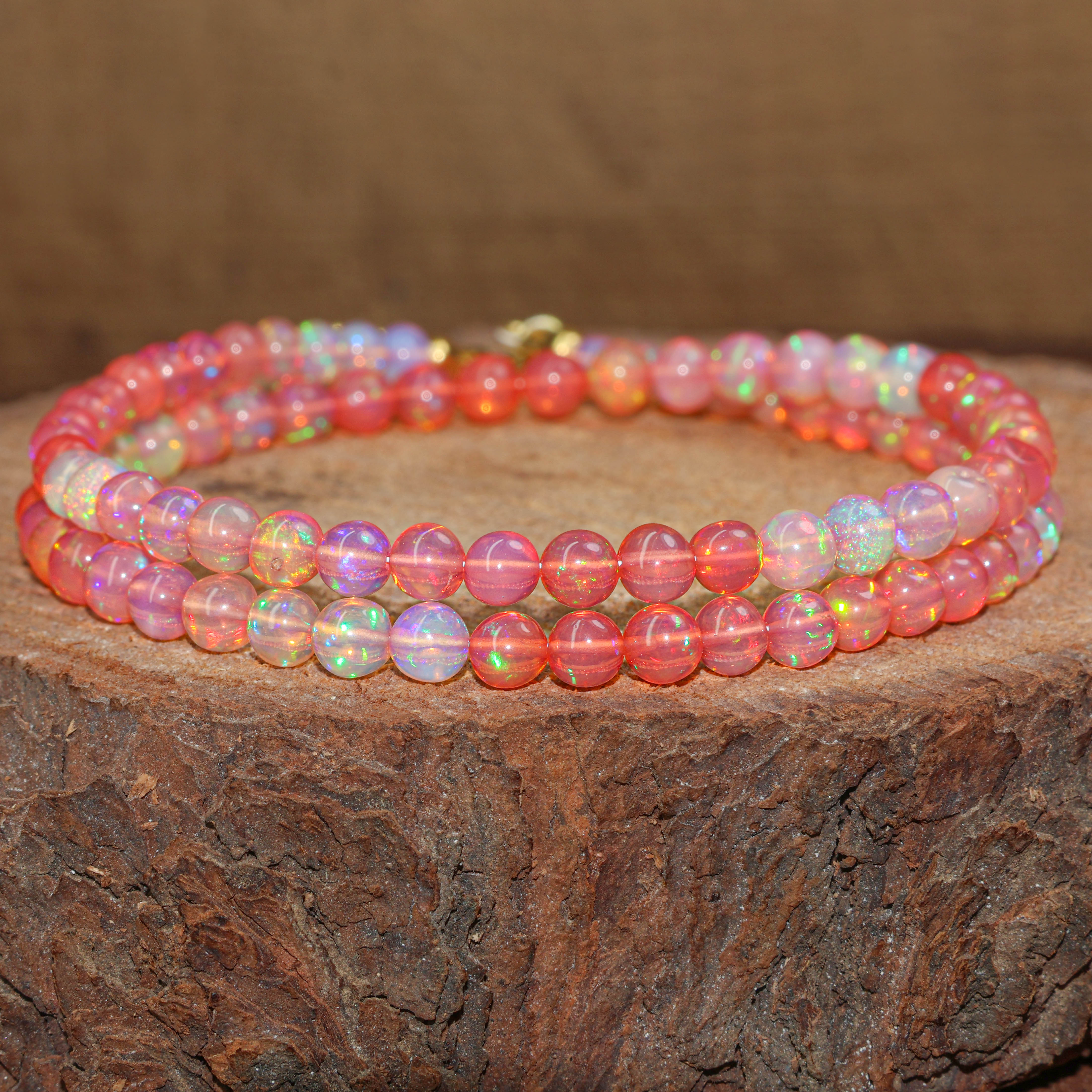 Fire Red Opal Round Gemstone Shaded Necklace