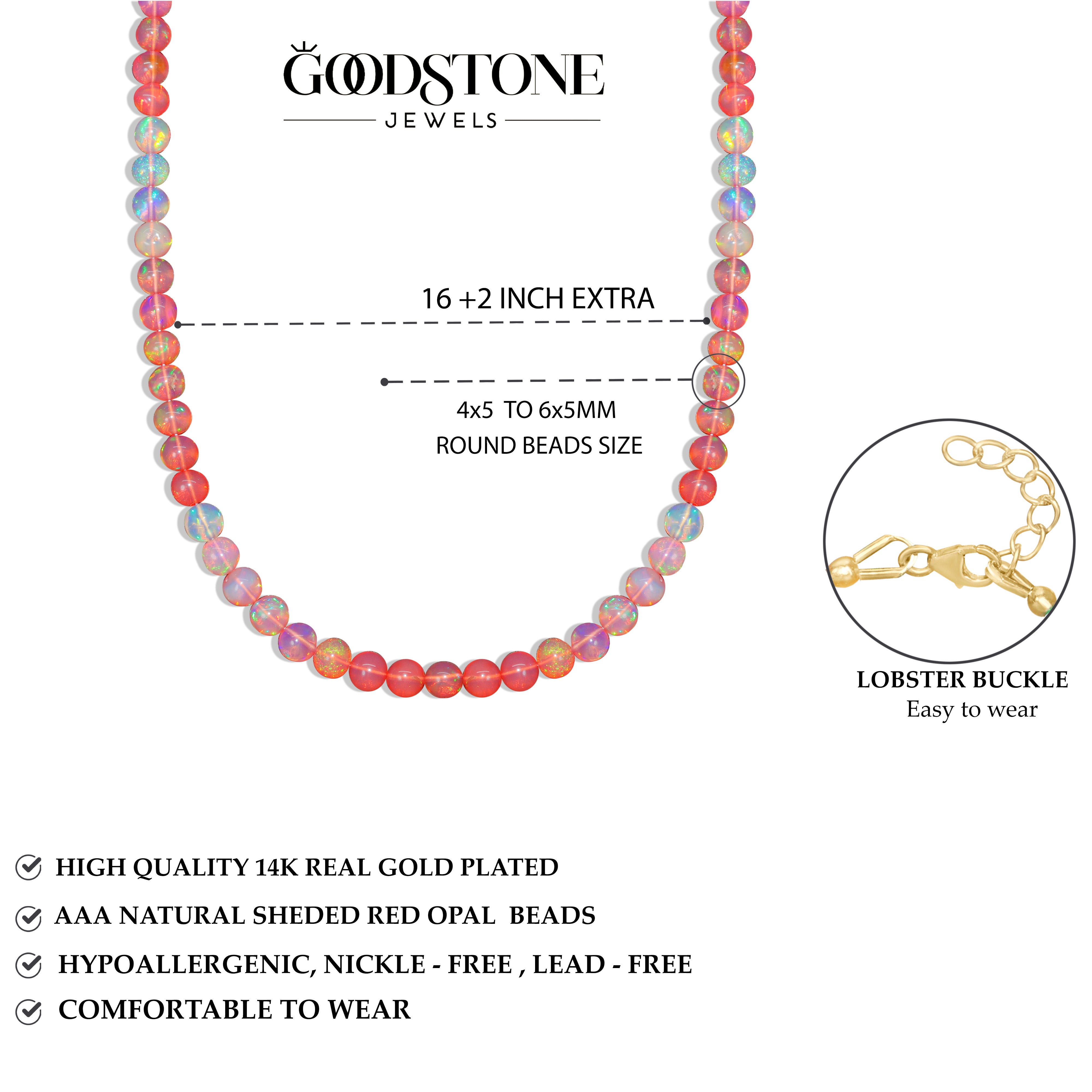 Fire Red Opal Round Gemstone Shaded Necklace